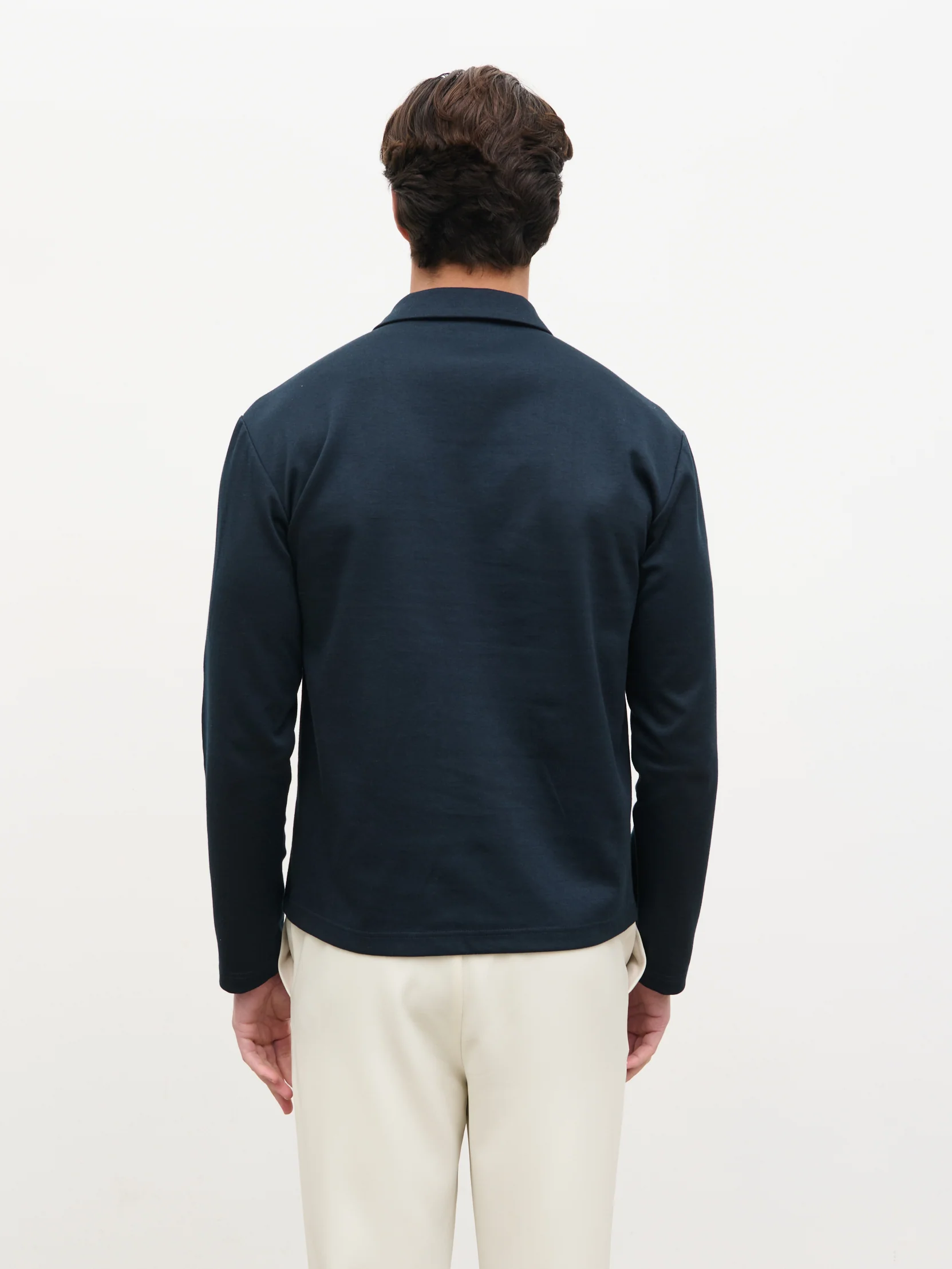 Patrick Long Sleeve Jersey Polo Top - Navy - Image 3