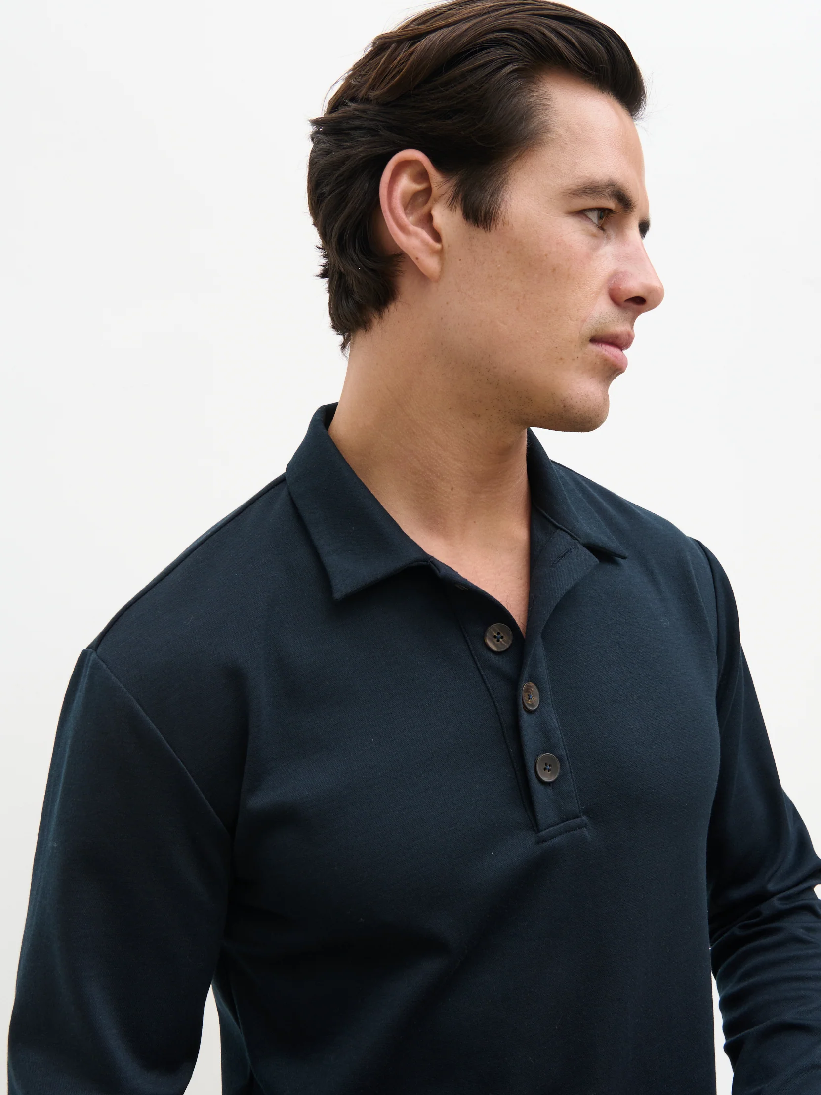 Patrick Long Sleeve Jersey Polo Top - Navy - Image 4