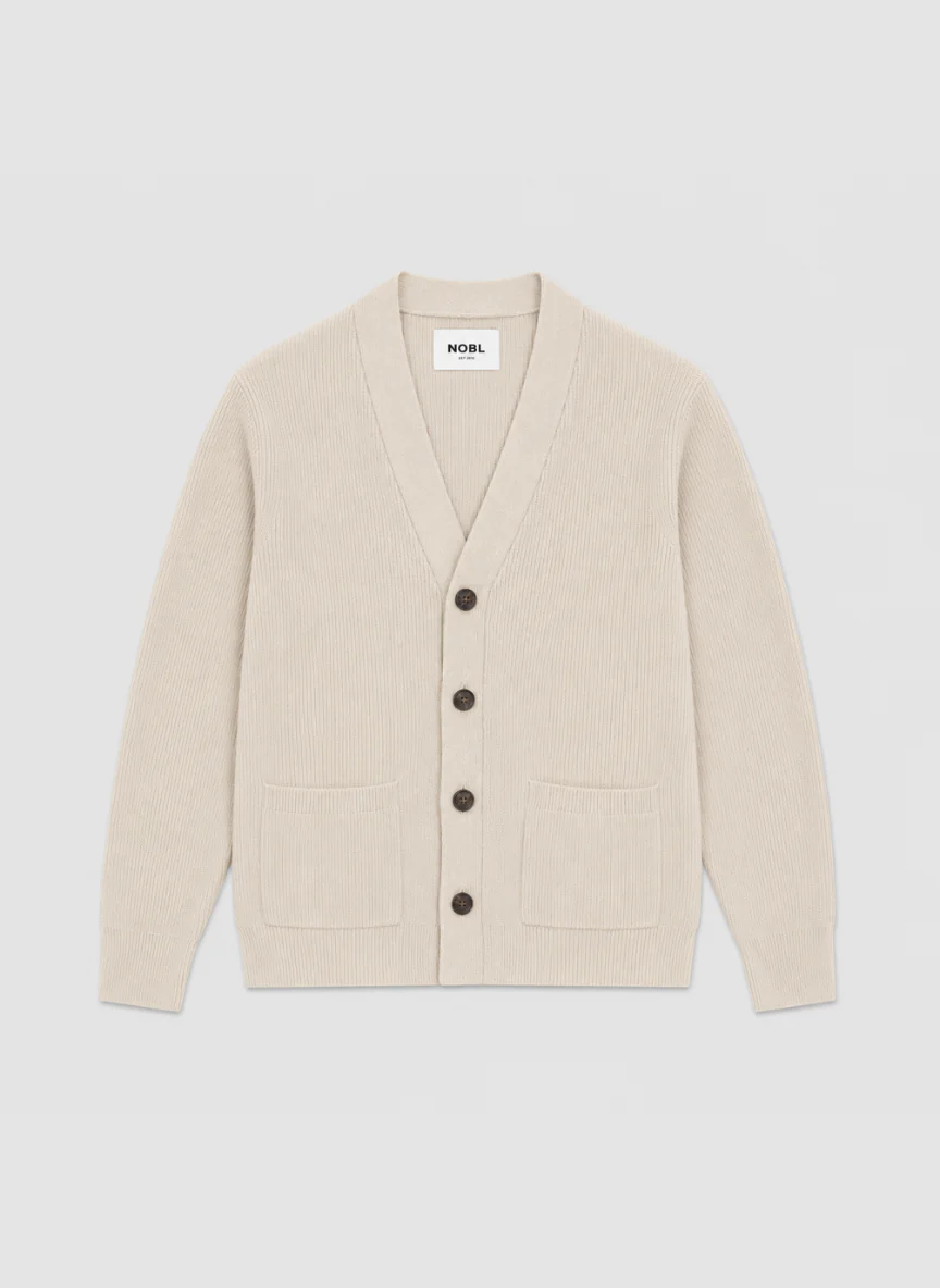 Percey Ribbed Knit Pocket Cardigan - Beige Marl