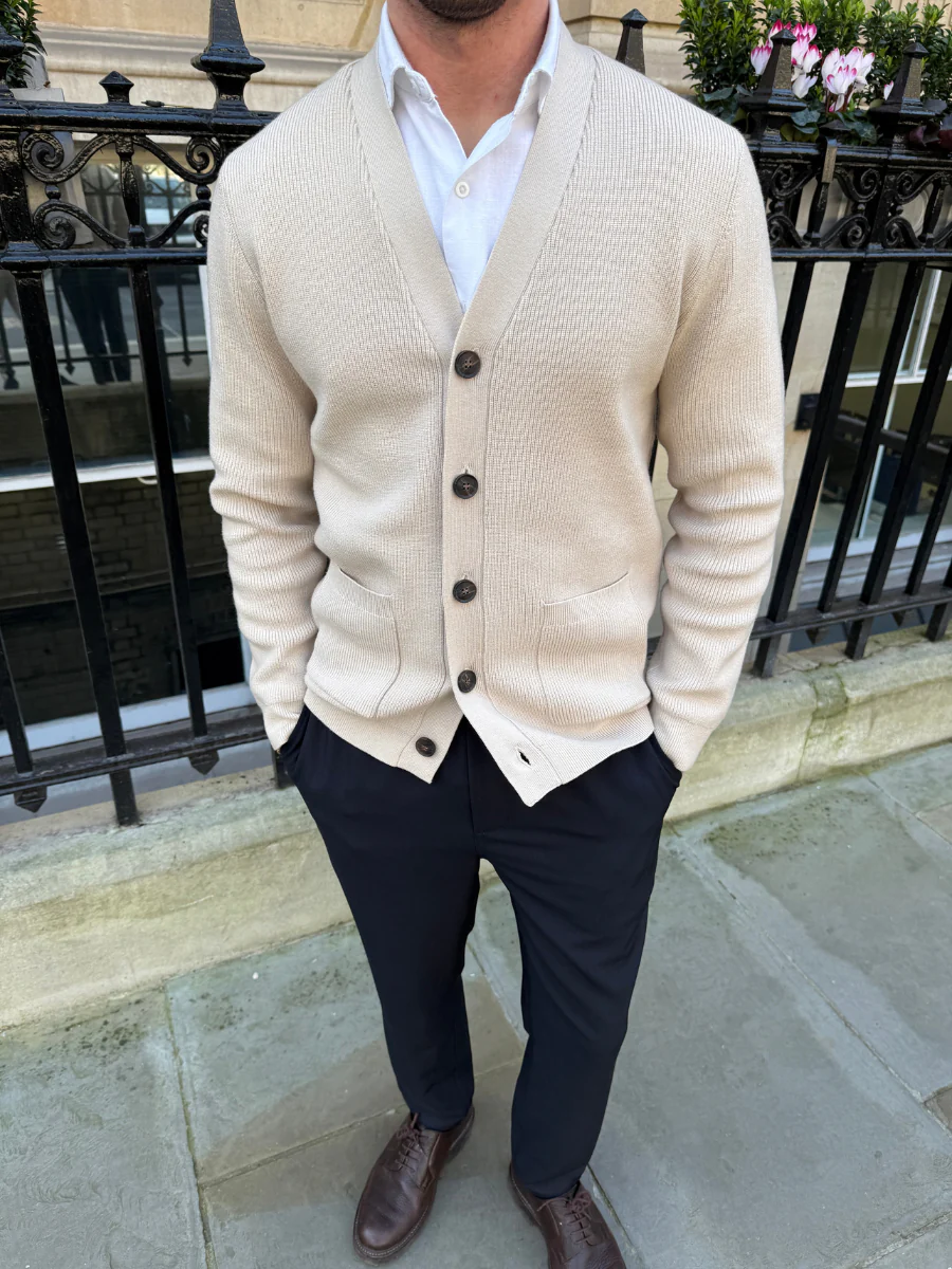 Percey Ribbed Knit Pocket Cardigan - Beige Marl - Image 5