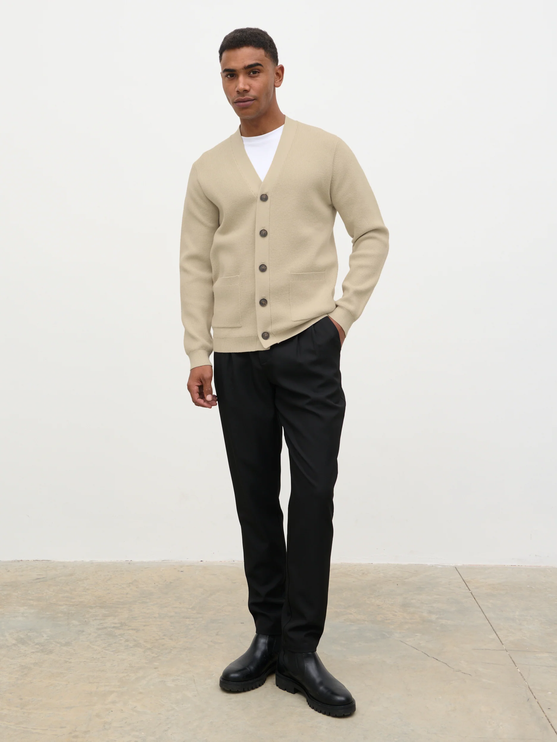 Percey Ribbed Knit Pocket Cardigan - Beige Marl - Image 6