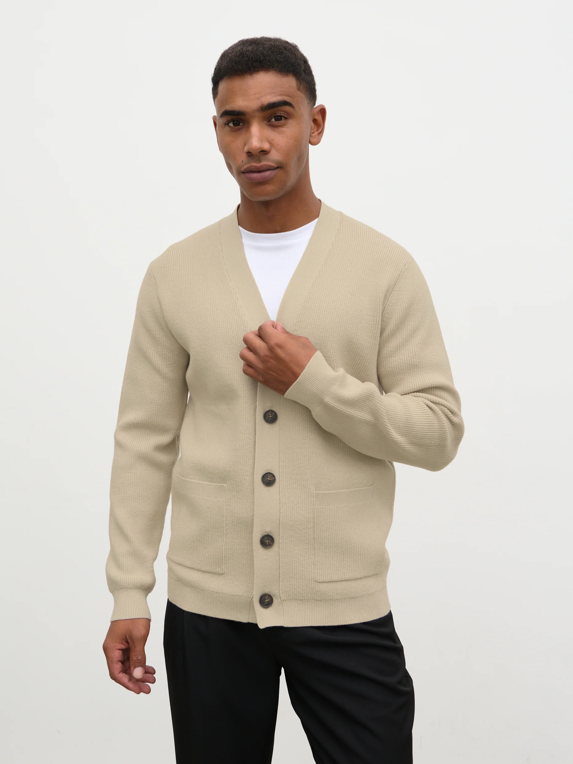 Percey Ribbed Knit Pocket Cardigan - Beige Marl - Image 7
