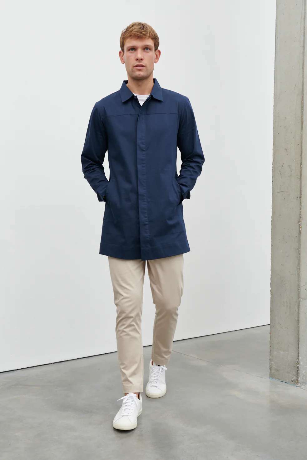 Pierre Long Line Collared Coat - Navy - Image 4