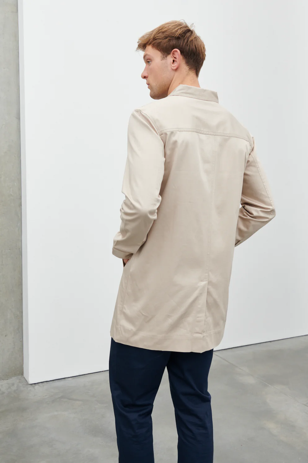 Pierre Long Line Collared Coat - Stone - Image 4