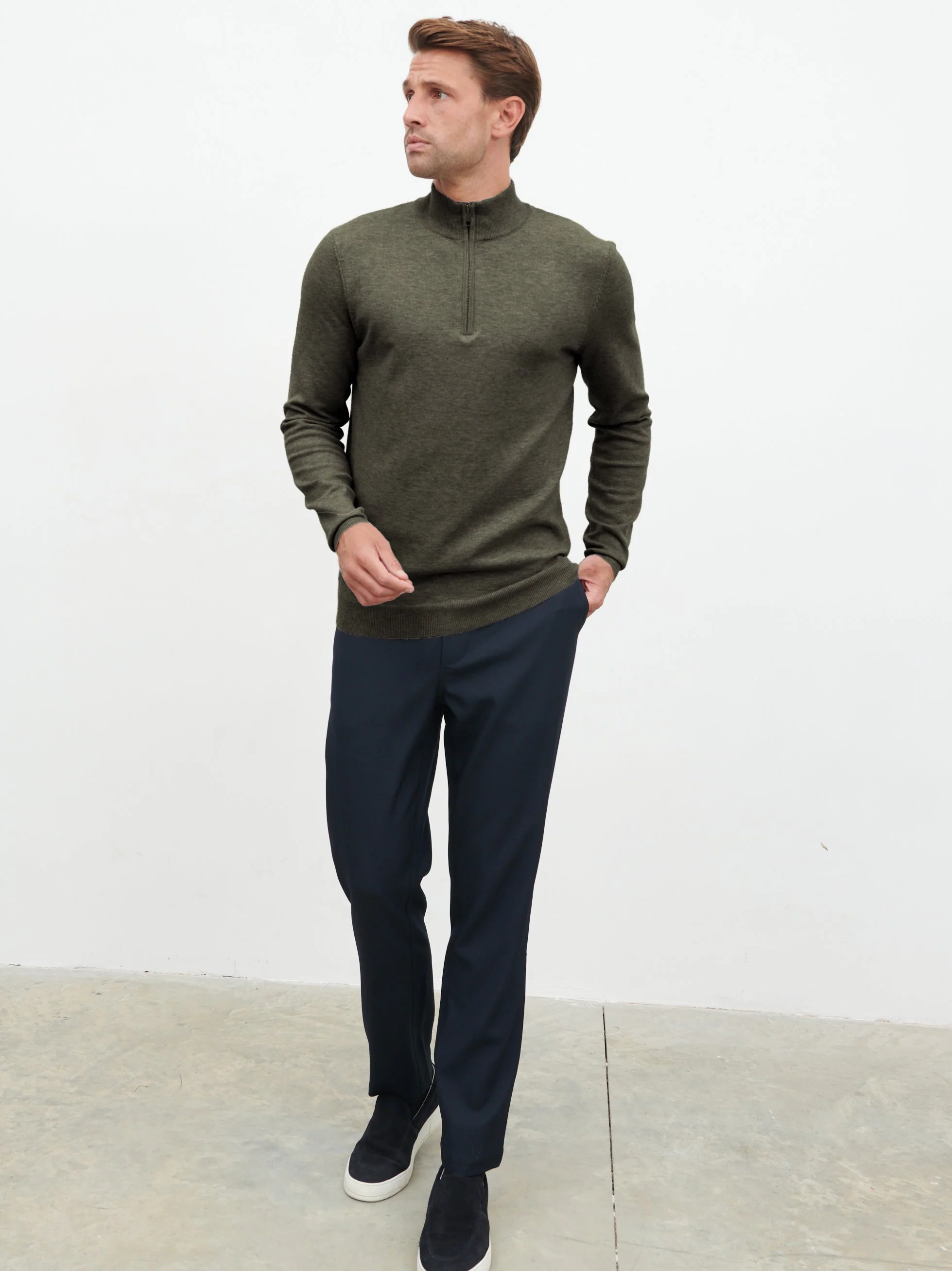 Radcliffe Quarter Zip Knit Jumper - Dark Olive - Image 3