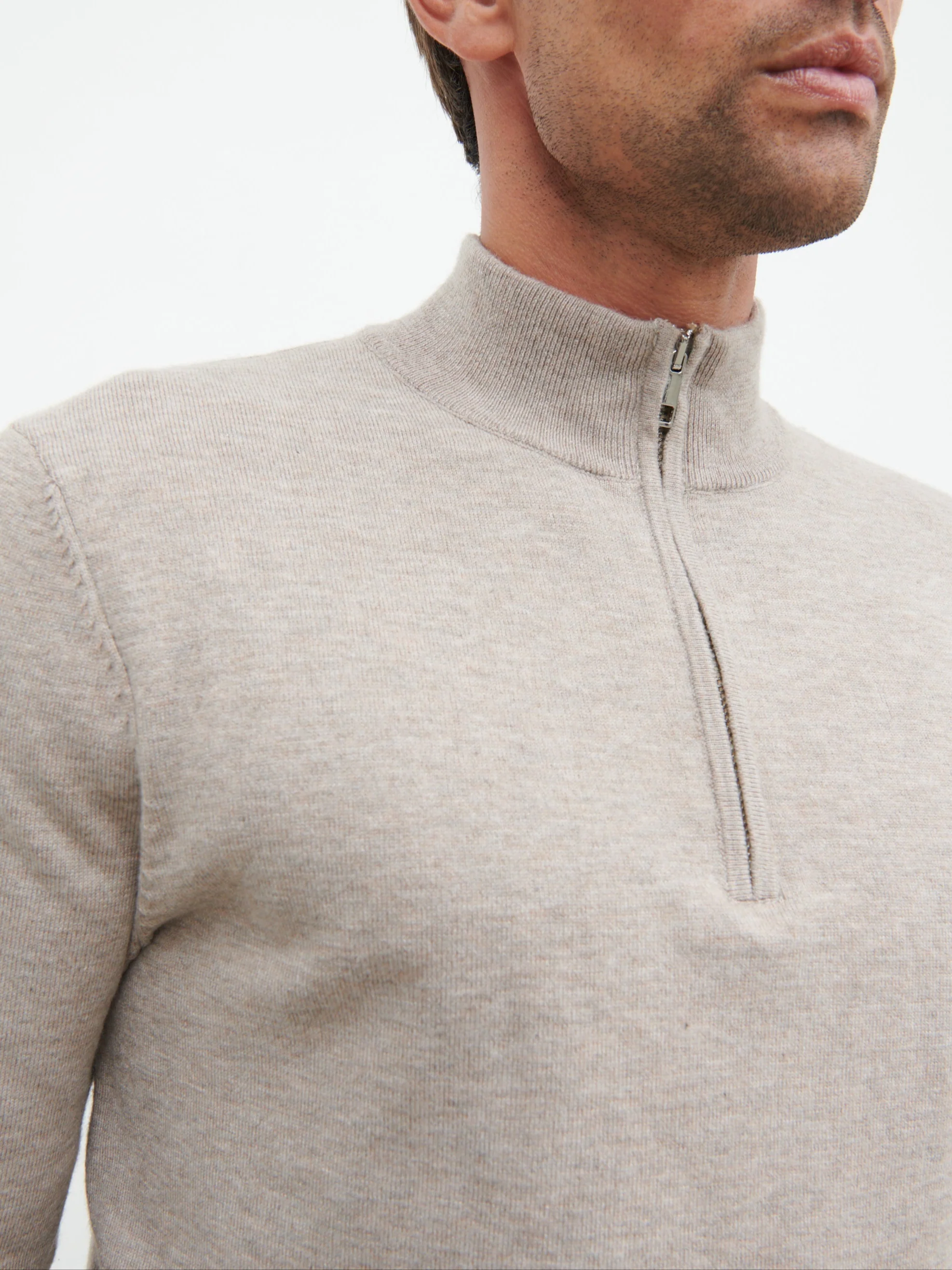 Radcliffe Quarter Zip Knit Jumper - Light Taupe - Image 3
