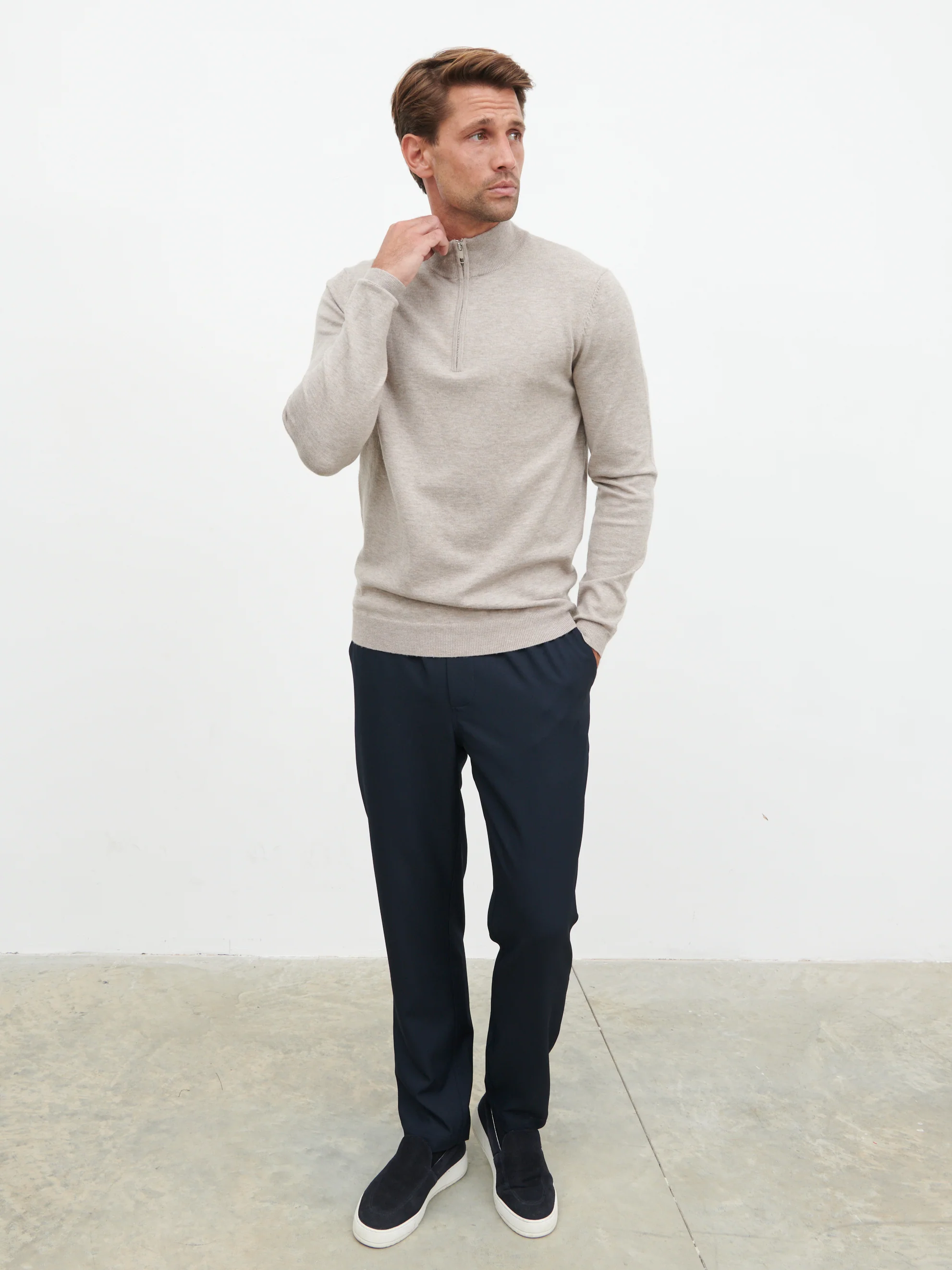 Radcliffe Quarter Zip Knit Jumper - Light Taupe - Image 4