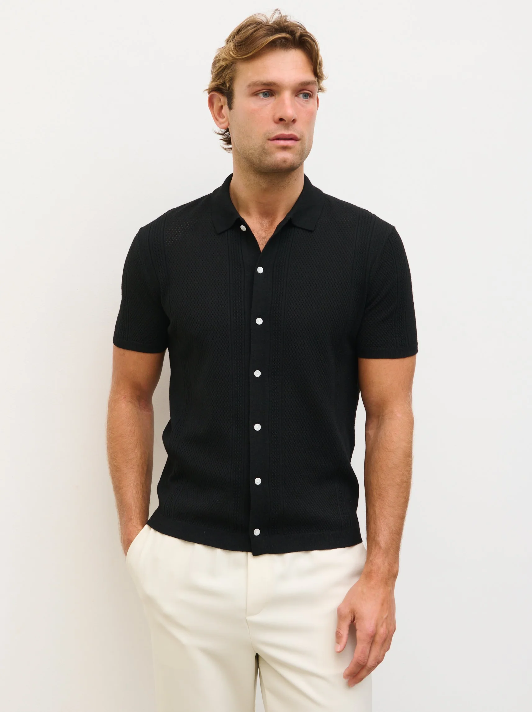Rafael Openwork Knit Shirt - Black