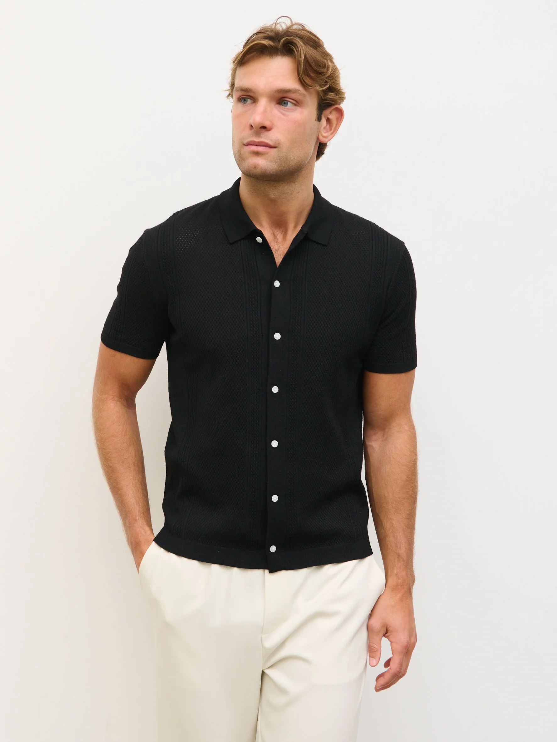 Rafael Openwork Knit Shirt - Black - Image 5
