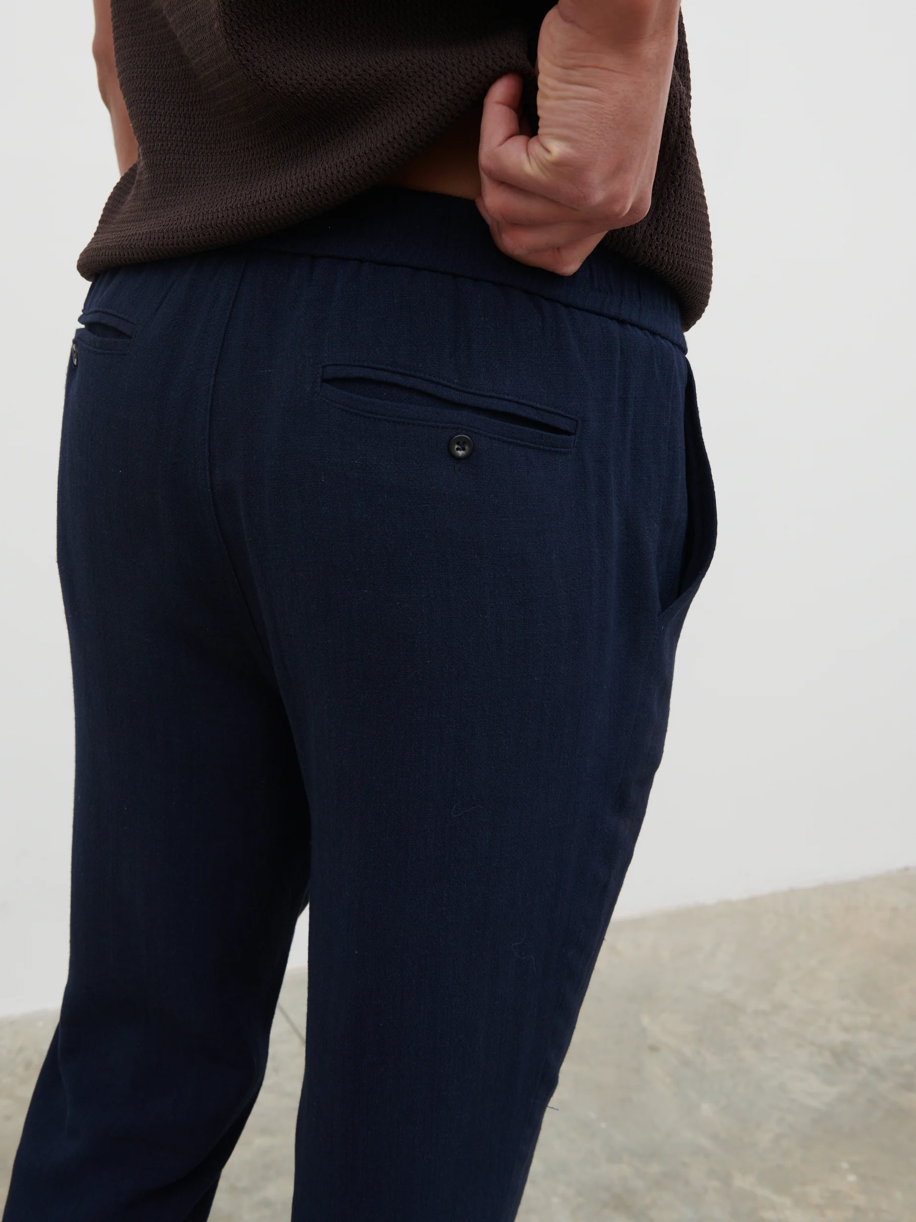 Rafe Linen Drawstring Trousers - Navy - Image 3