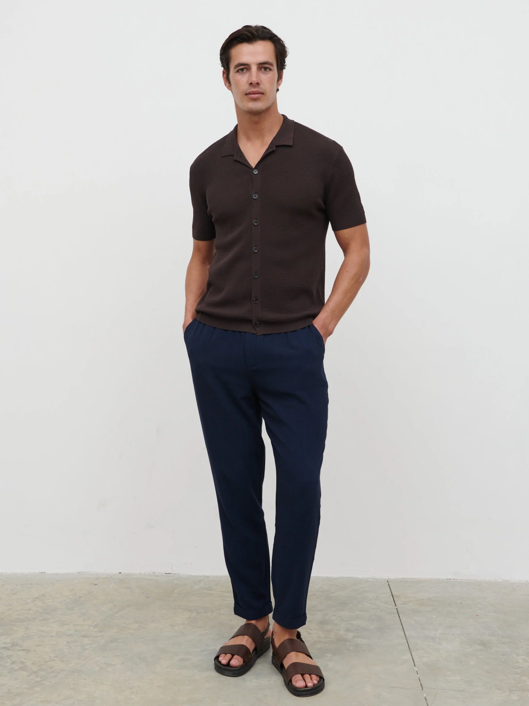 Rafe Linen Drawstring Trousers - Navy - Image 4