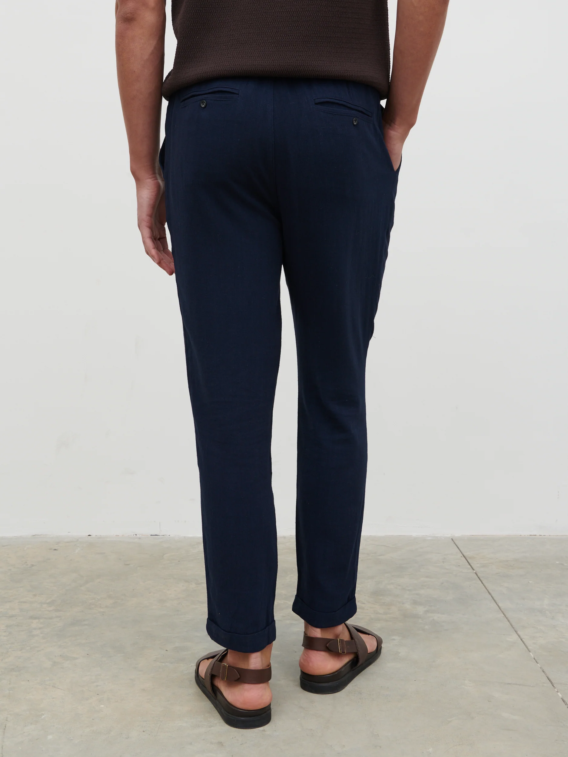 Rafe Linen Drawstring Trousers - Navy - Image 5