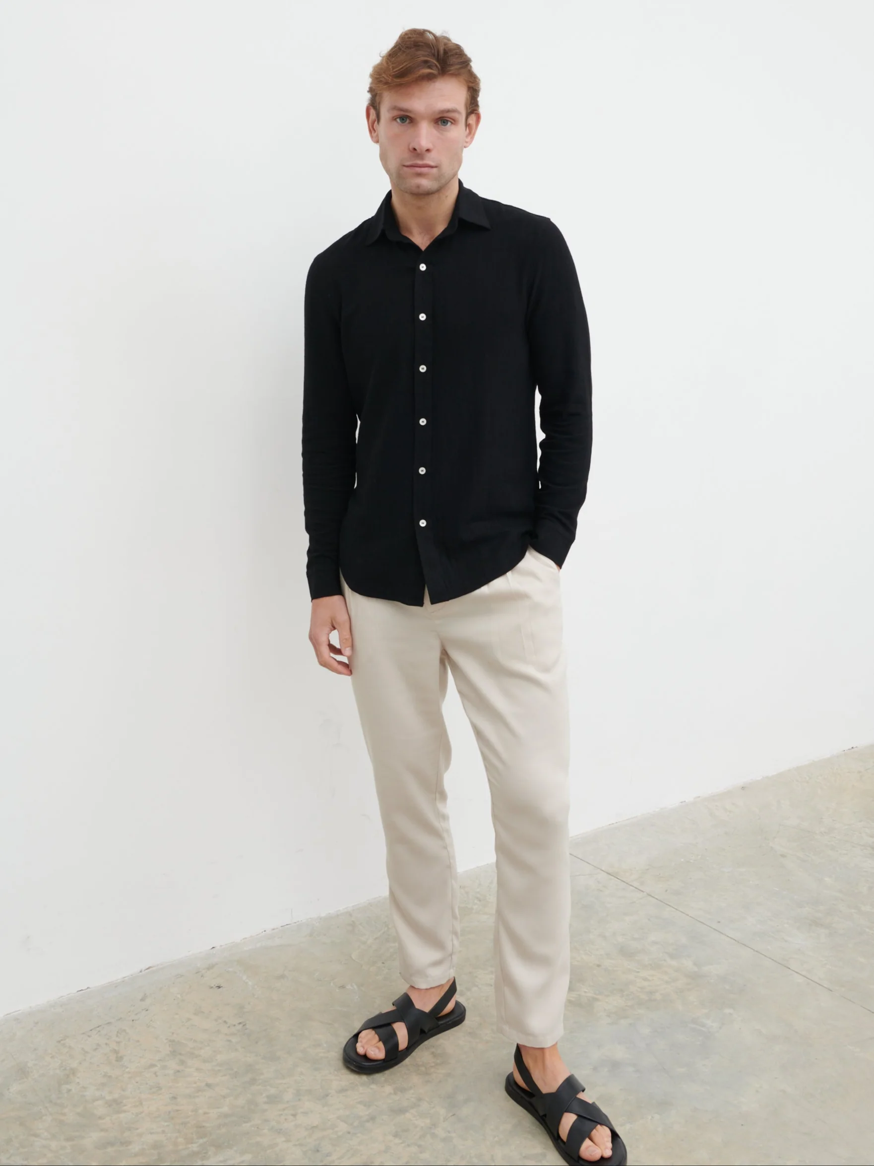 Rafe Long Sleeve Linen Shirt - Black - Image 3