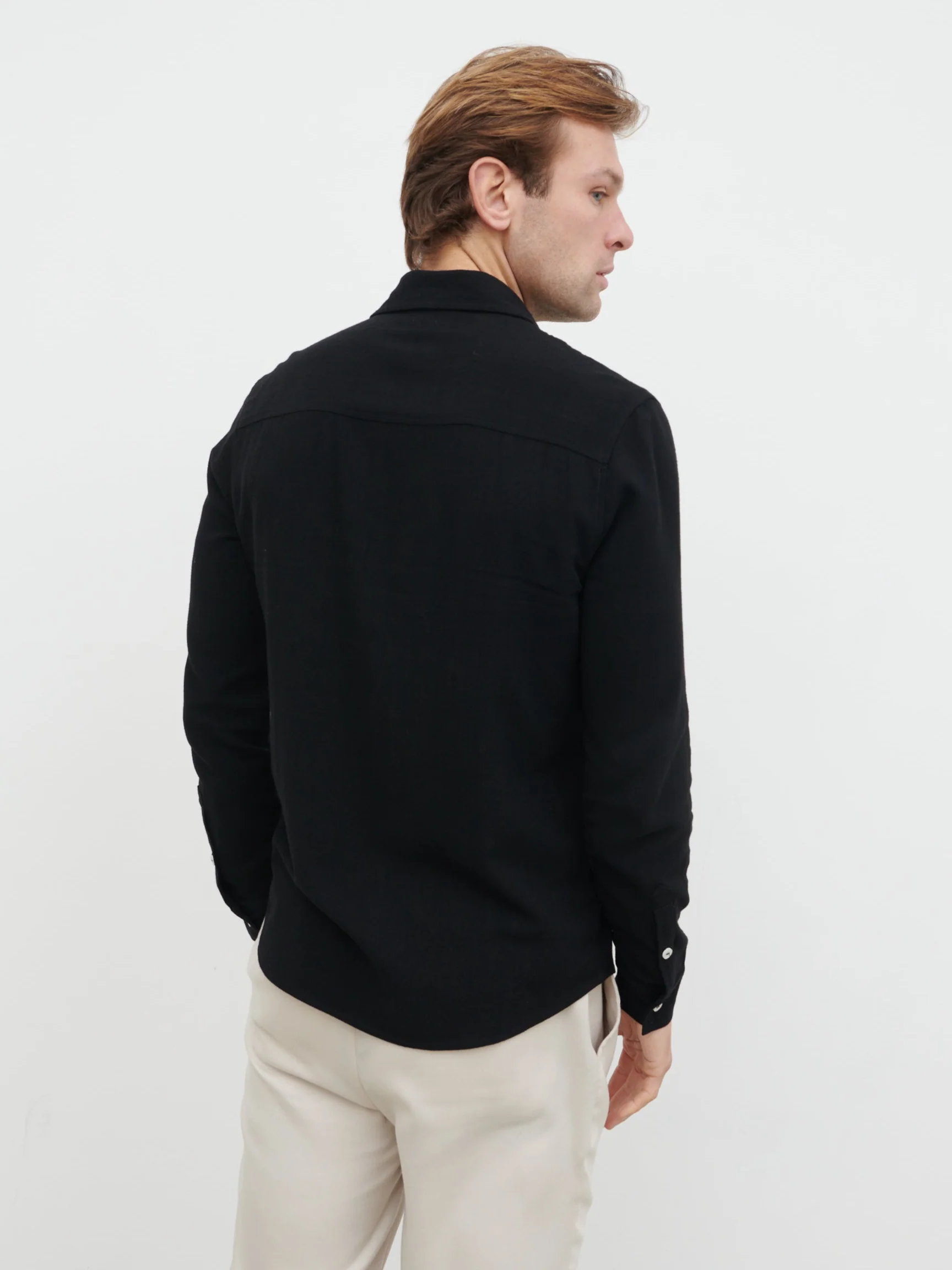 Rafe Long Sleeve Linen Shirt - Black - Image 5