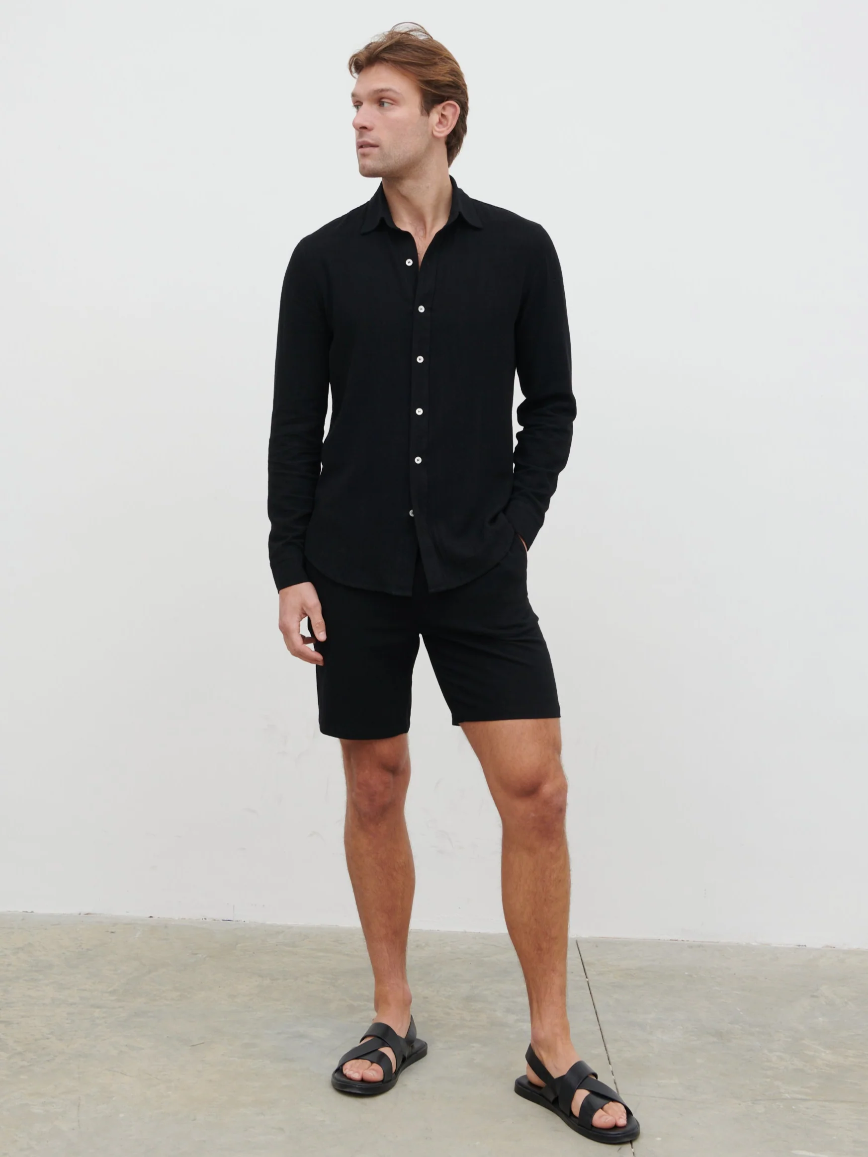 Rafe Long Sleeve Linen Shirt - Black - Image 6