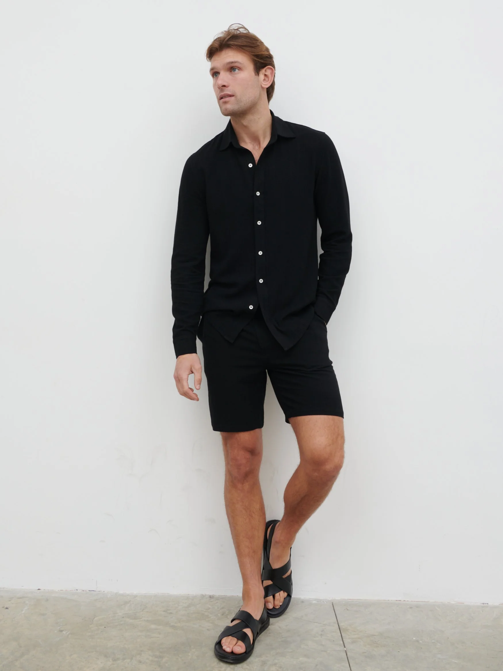 Rafe Long Sleeve Linen Shirt - Black - Image 8