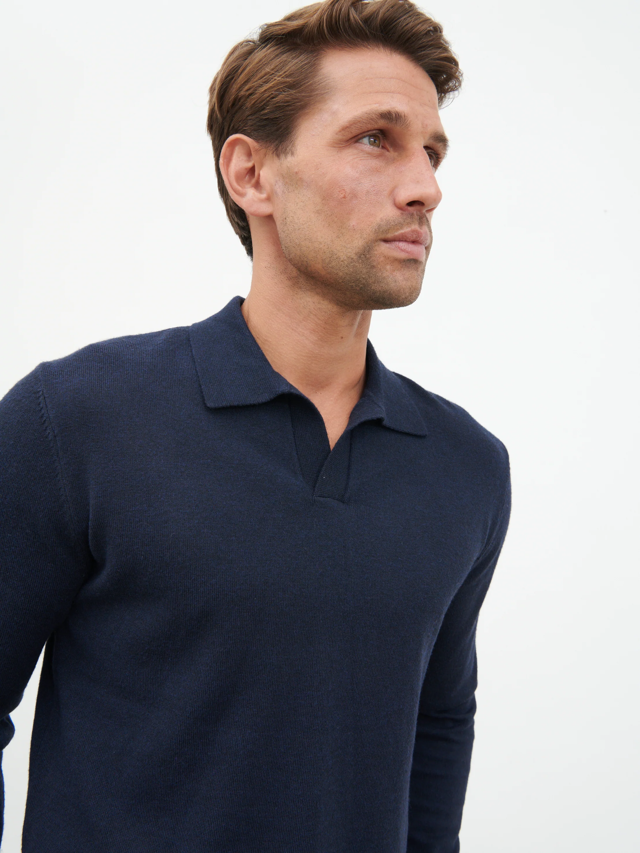 Robin Long Sleeve Lightweight Knit Polo - Navy - Image 3