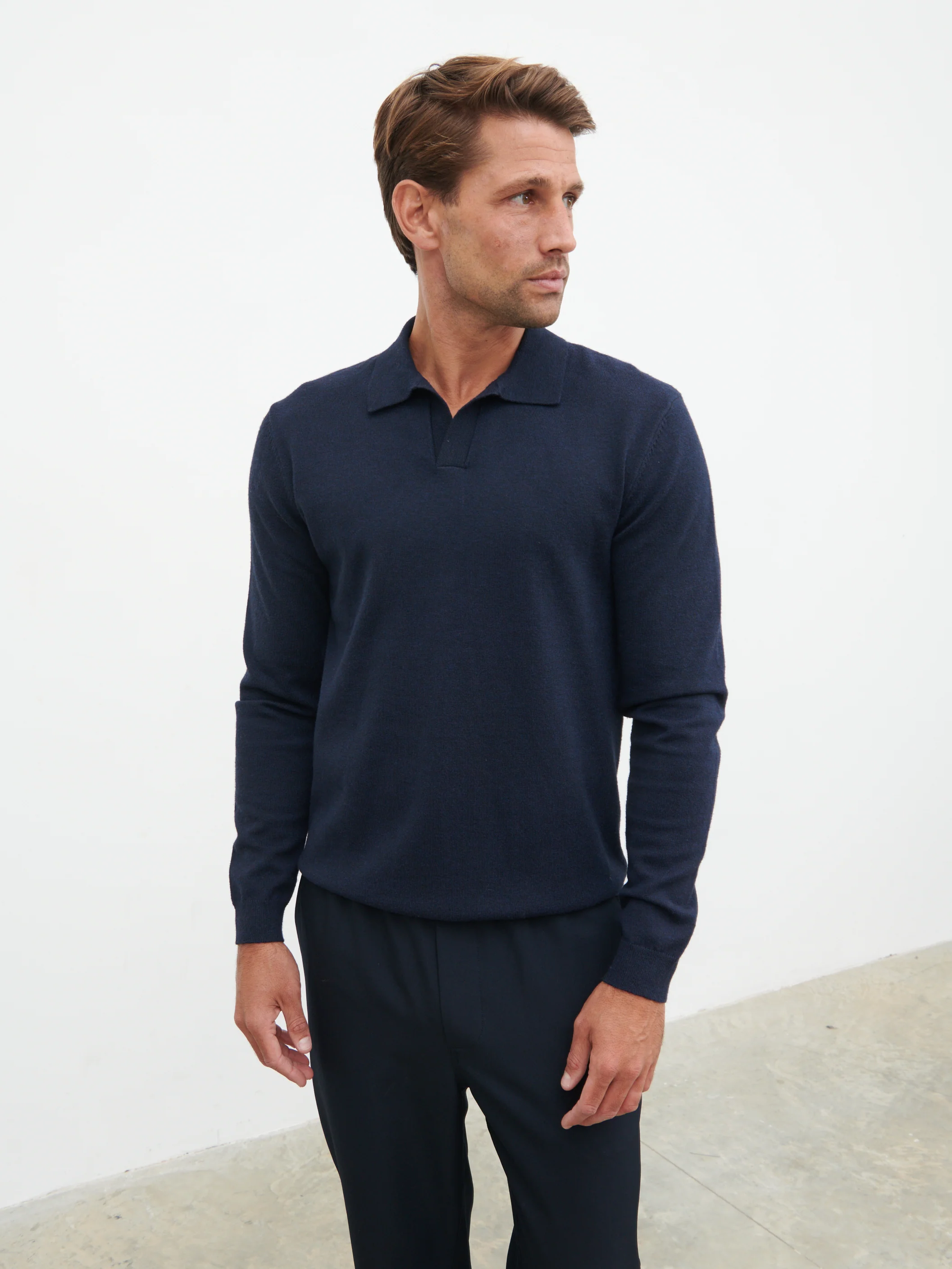Robin Long Sleeve Lightweight Knit Polo - Navy - Image 5