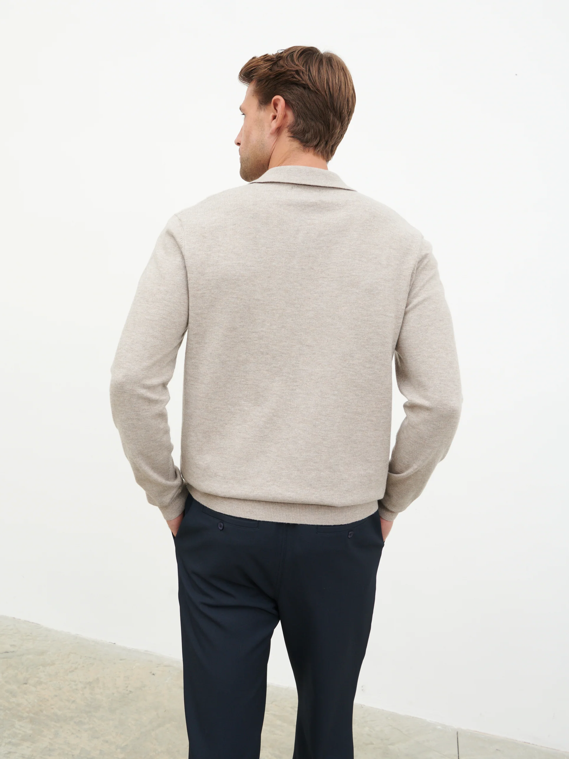 Robin Long Sleeve Lightweight Knit Polo - Taupe - Image 6