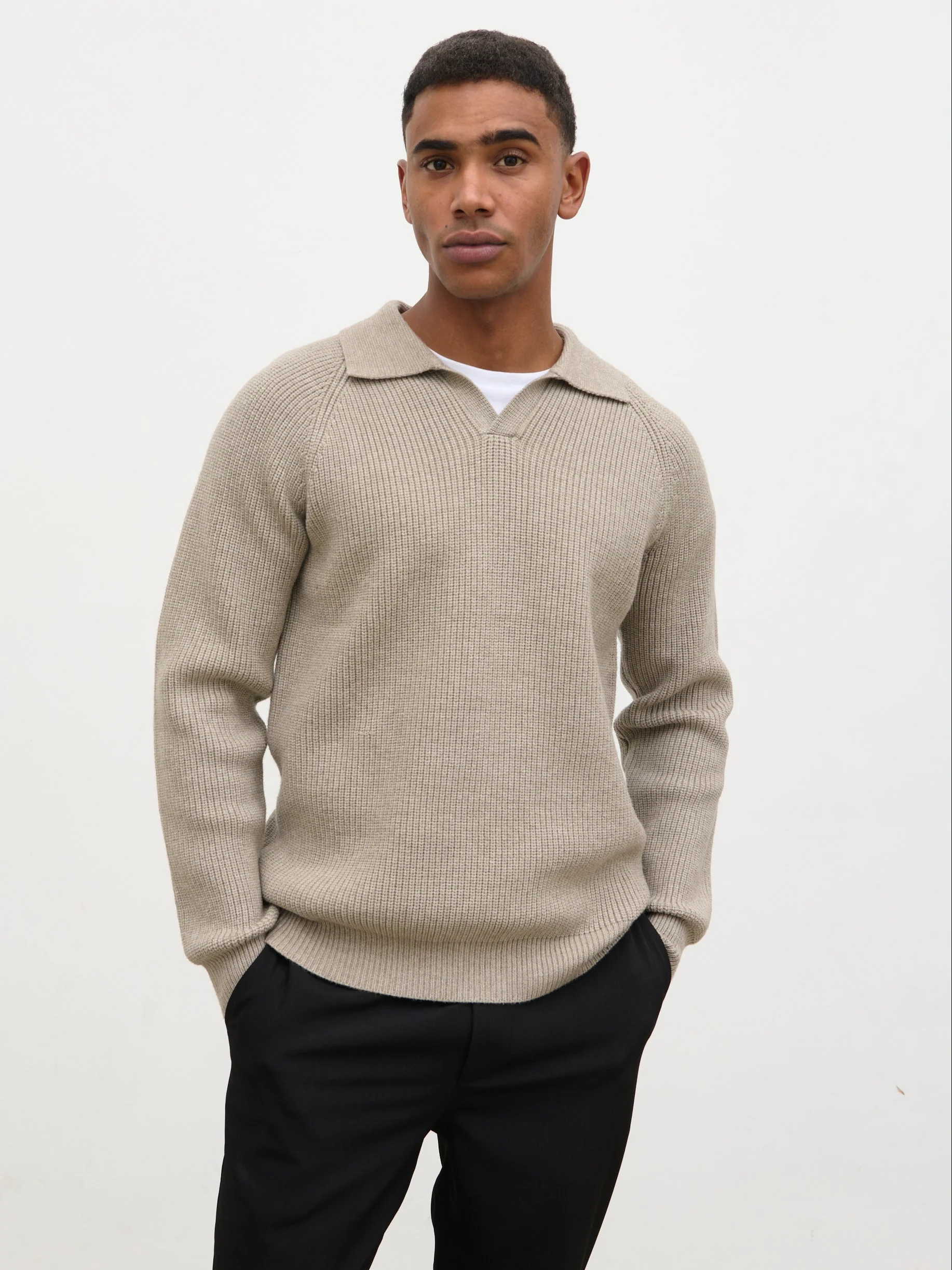 Rupert Rib Knit Polo - Greige