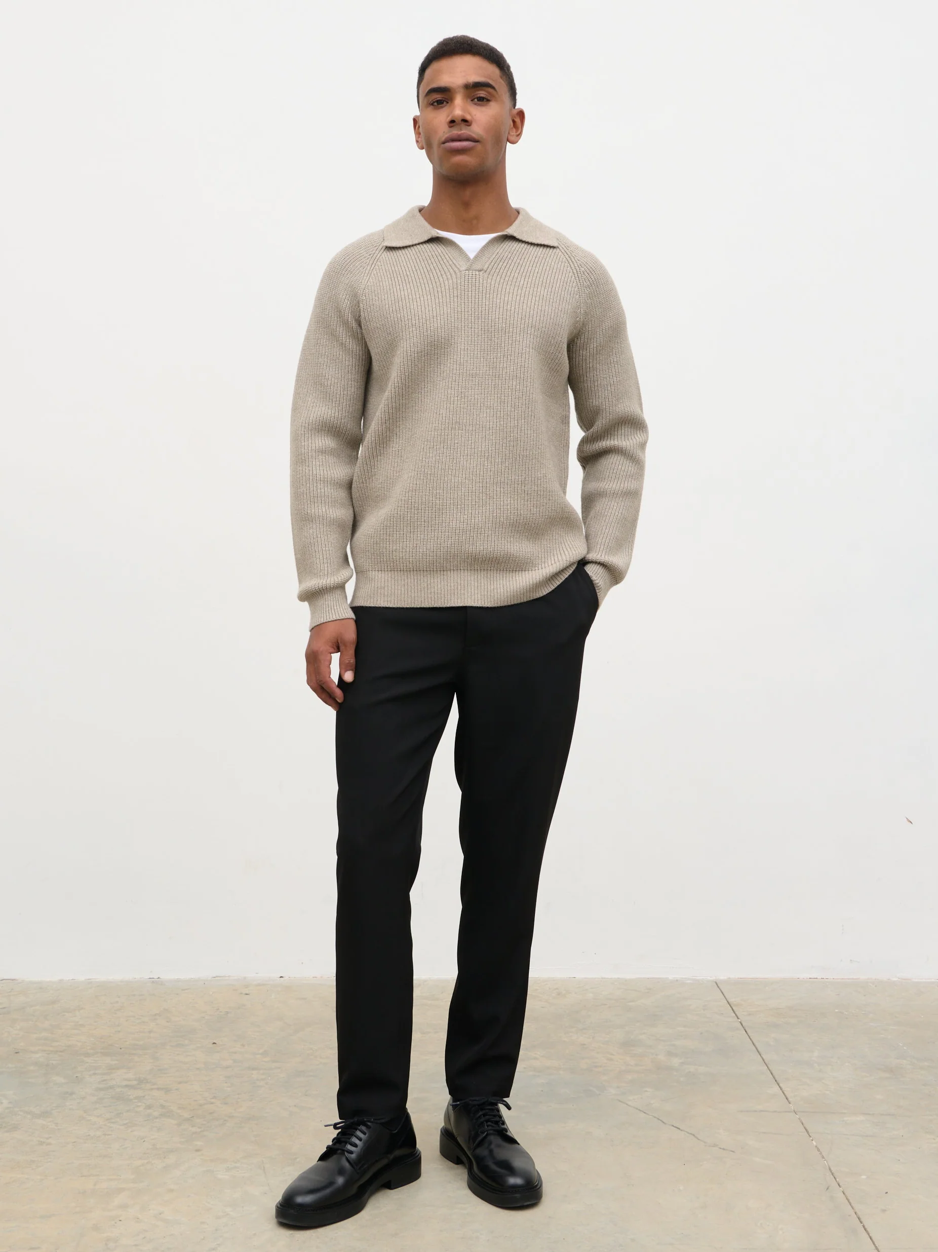 Rupert Rib Knit Polo - Greige - Image 2