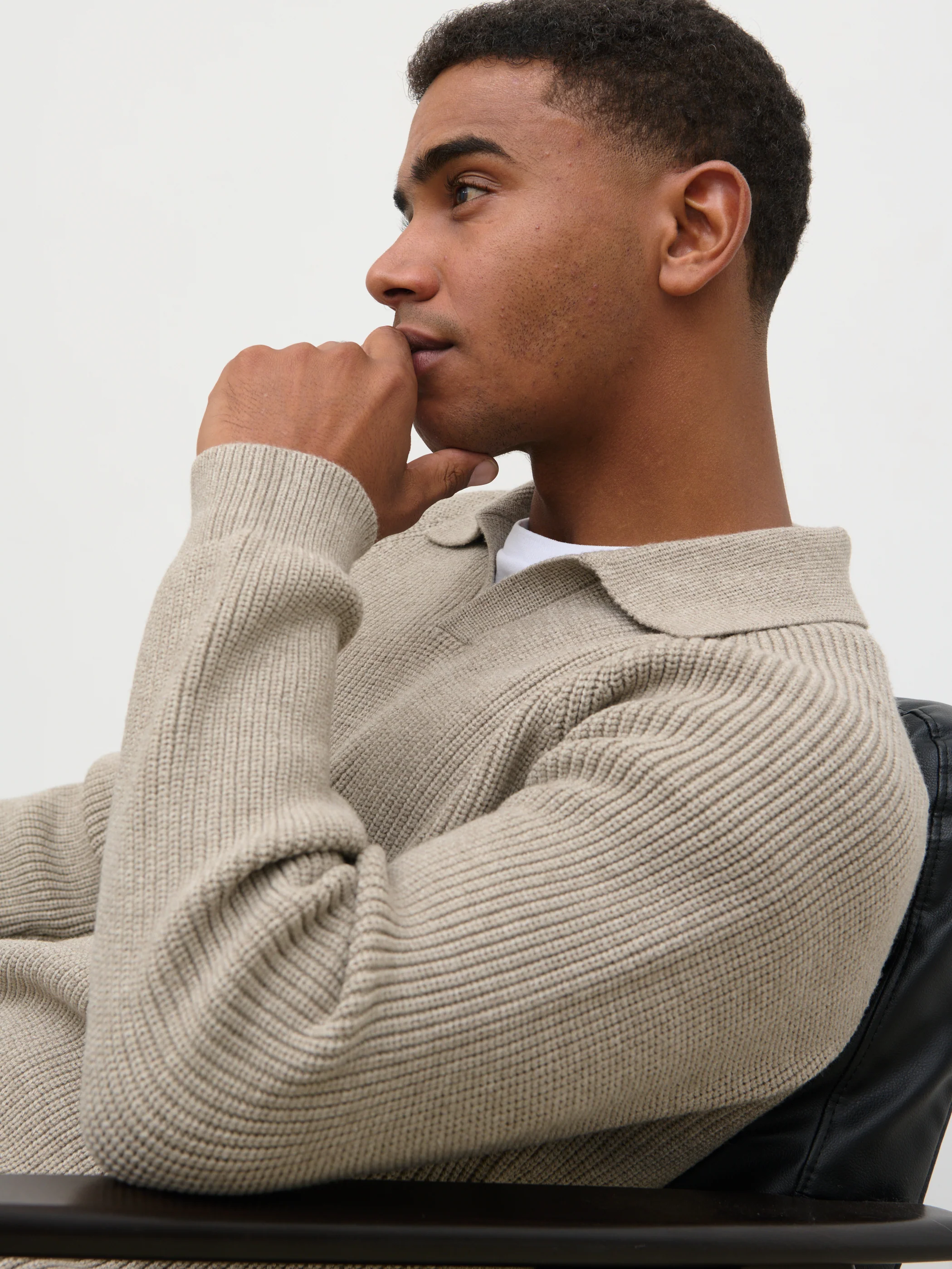 Rupert Rib Knit Polo - Greige - Image 3