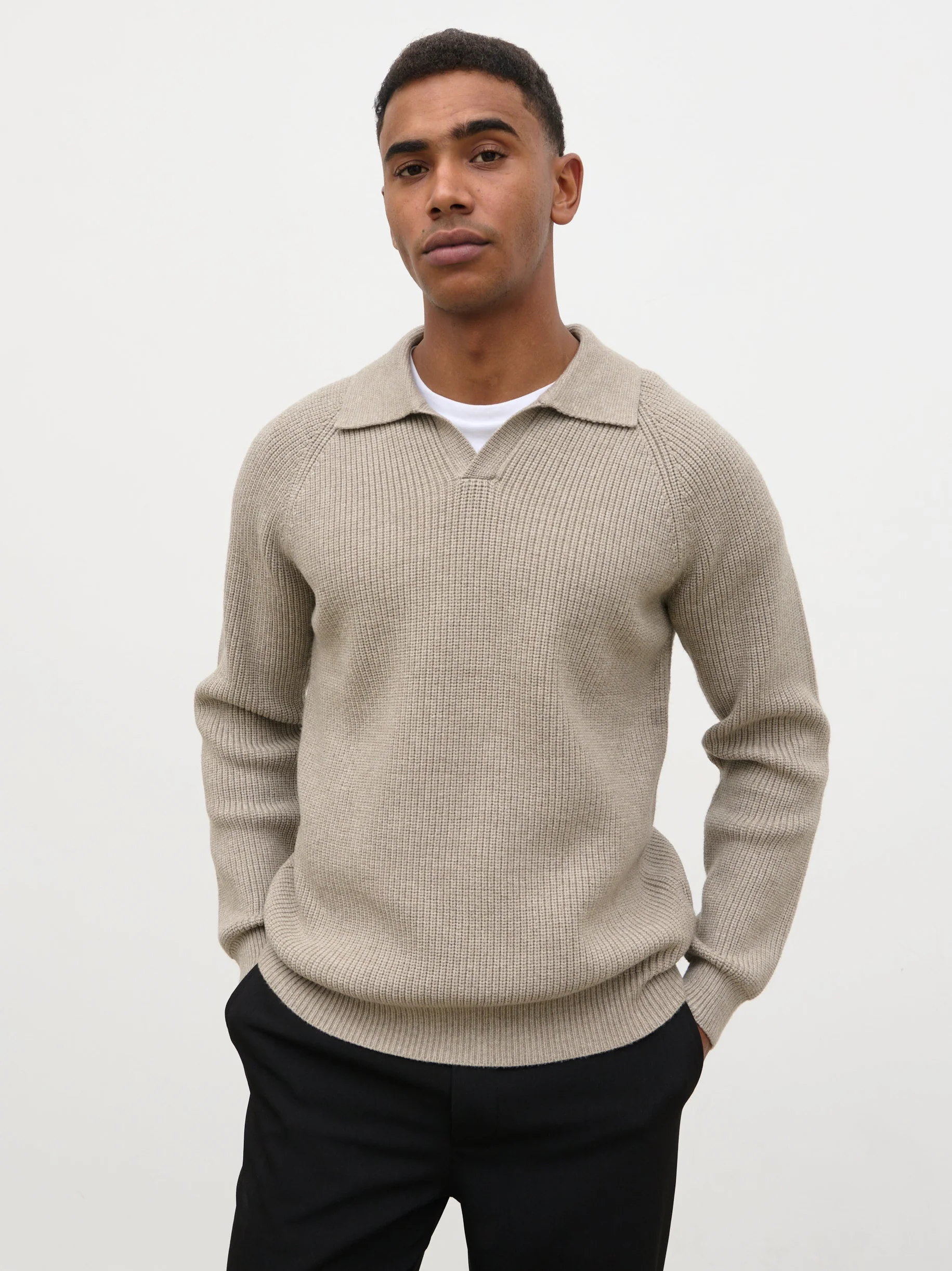 Rupert Rib Knit Polo - Greige - Image 5