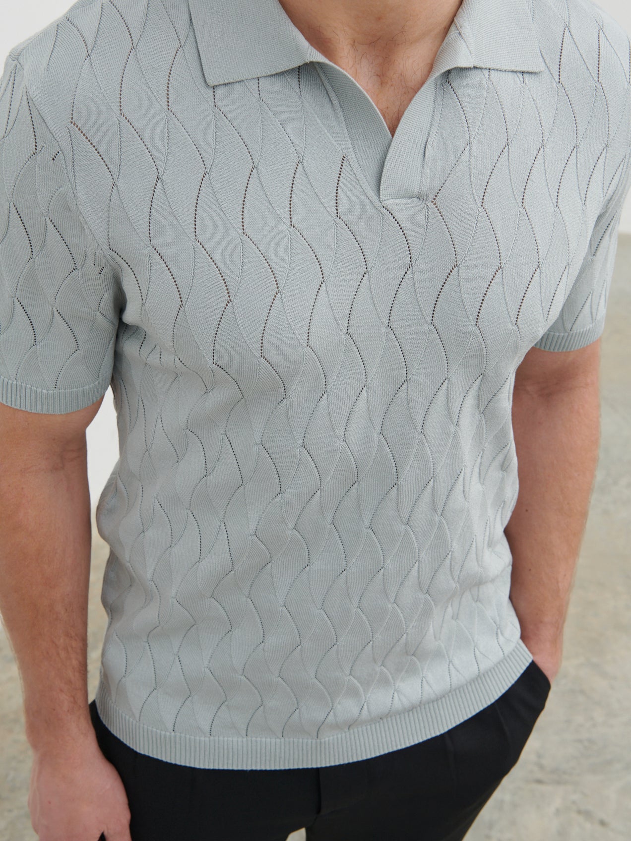 Ryan Knit Polo - Grey Blue - Image 3