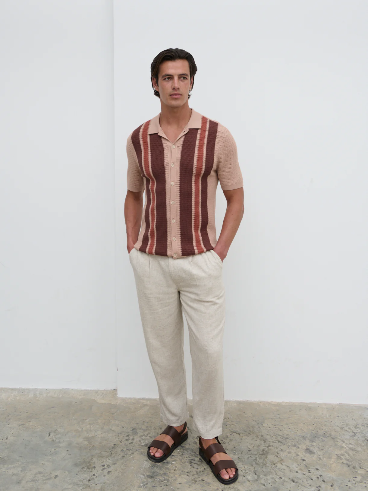 Samuel Short Sleeve Weave Knit Shirt - Terracotta and Clay