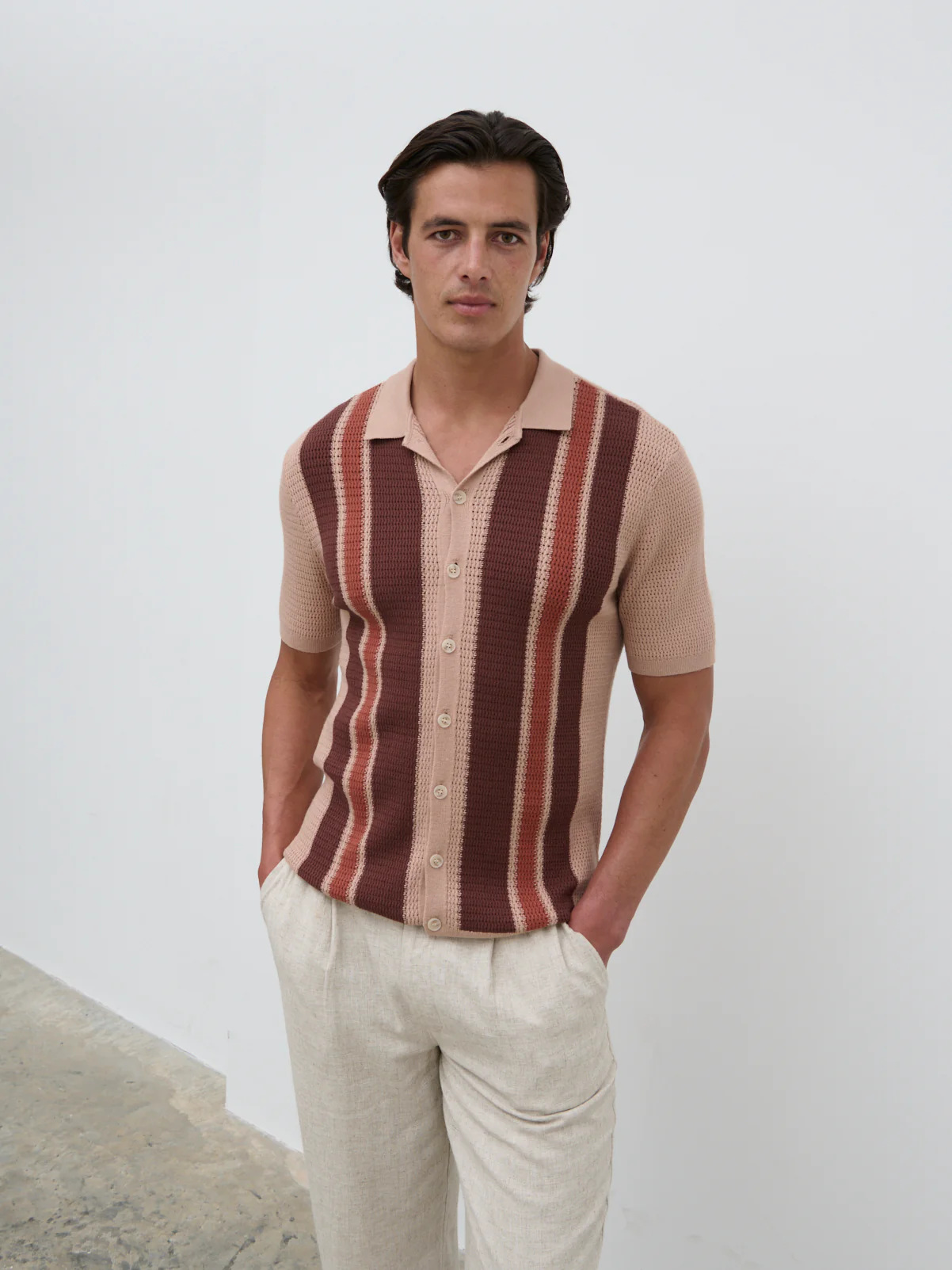 Samuel Short Sleeve Weave Knit Shirt - Terracotta and Clay - Image 2