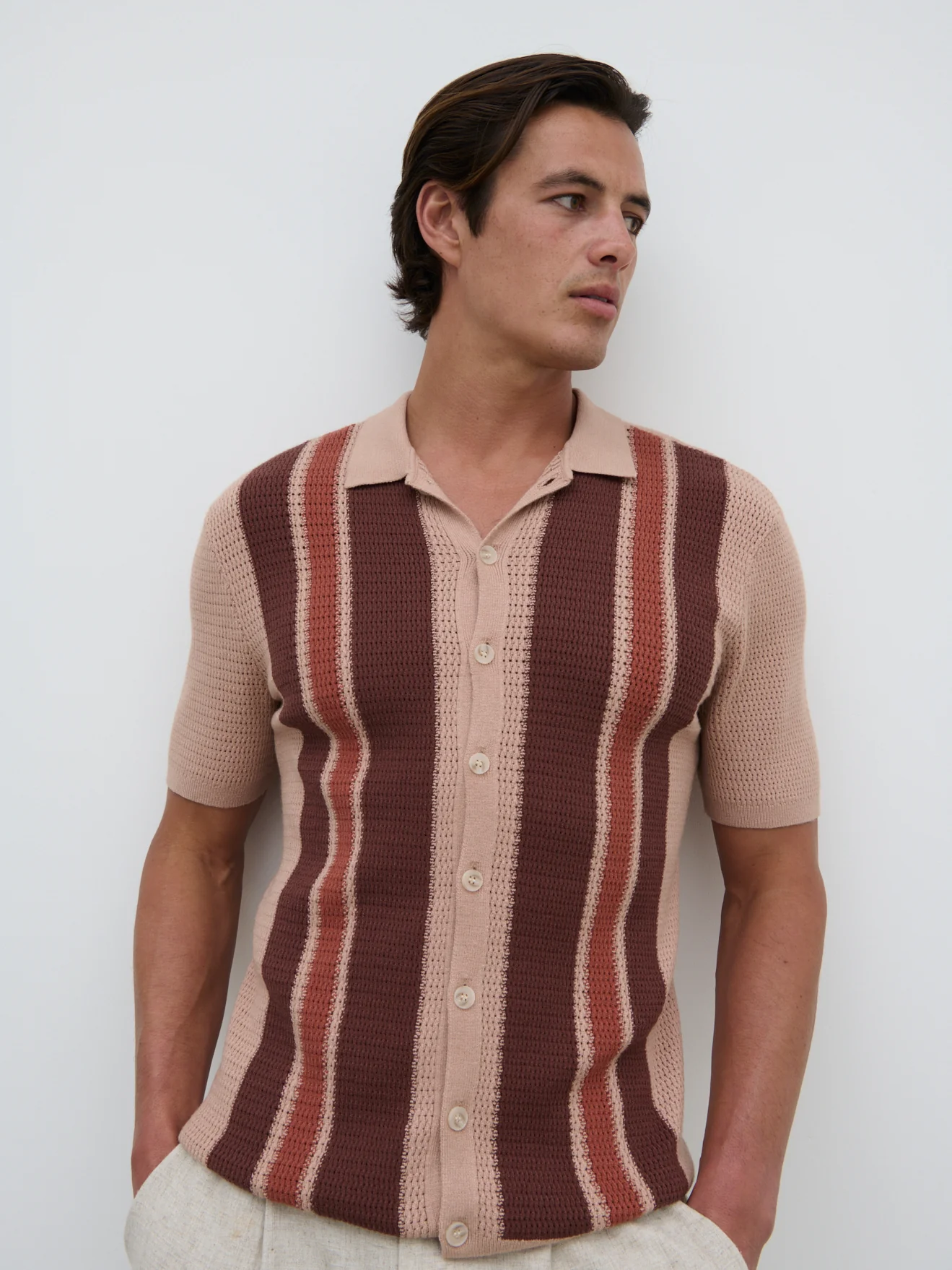 Samuel Short Sleeve Weave Knit Shirt - Terracotta and Clay - Image 4