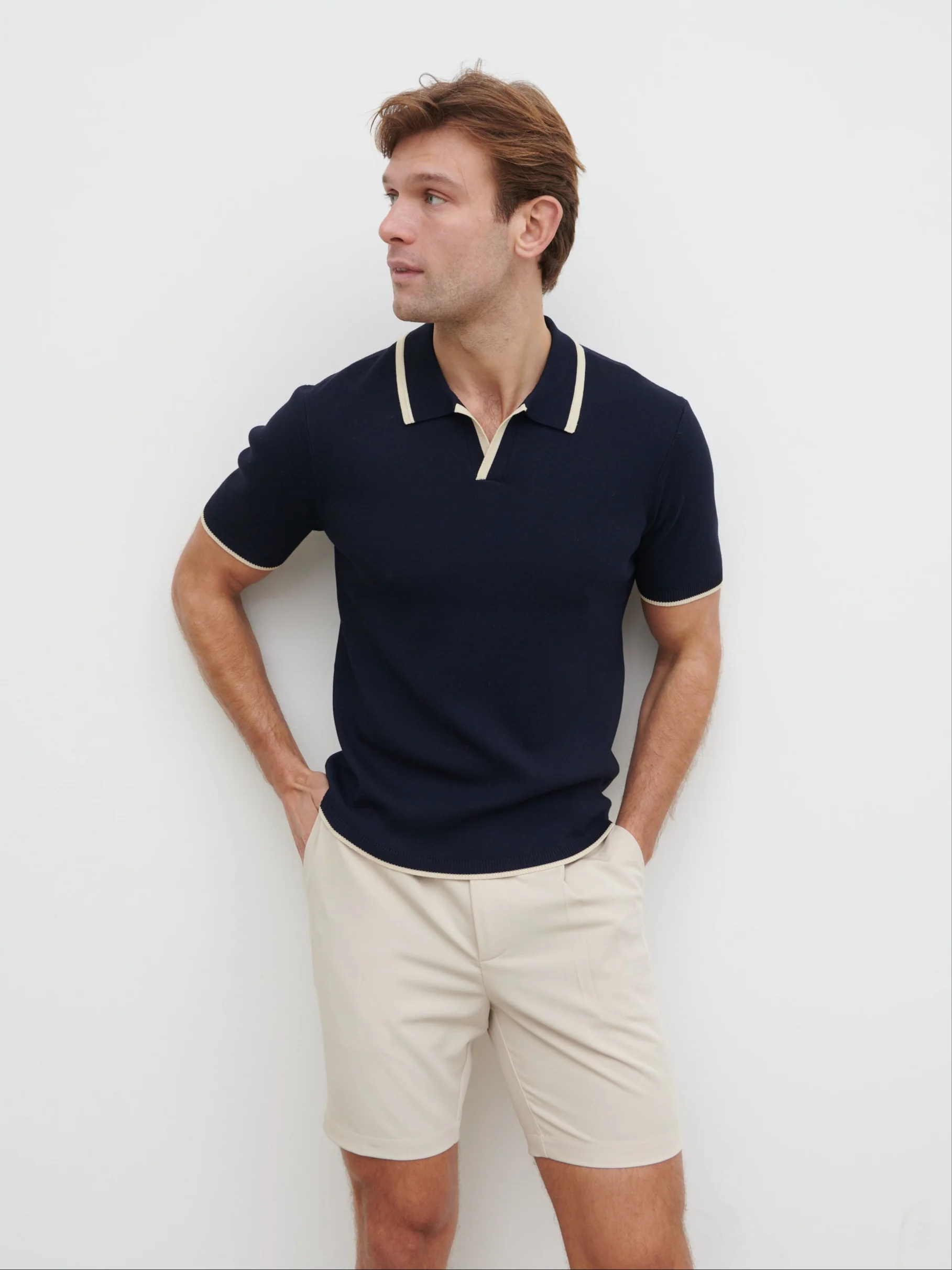 Sebastian Contrast Knit Polo - Navy and Cream - Image 6