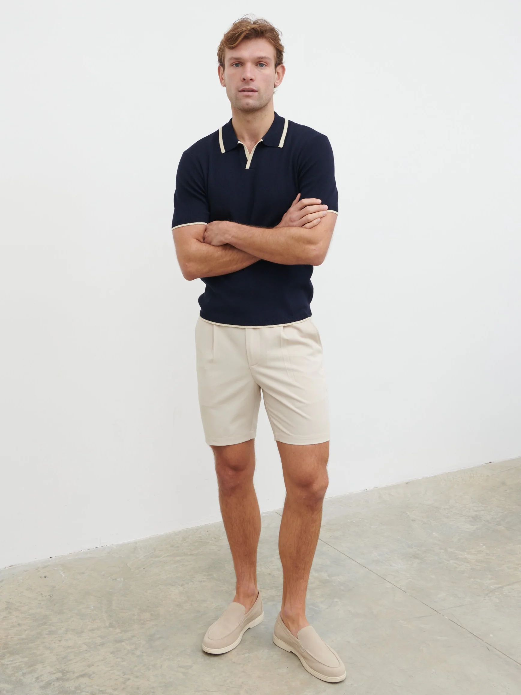 Sebastian Contrast Knit Polo - Navy and Cream - Image 7