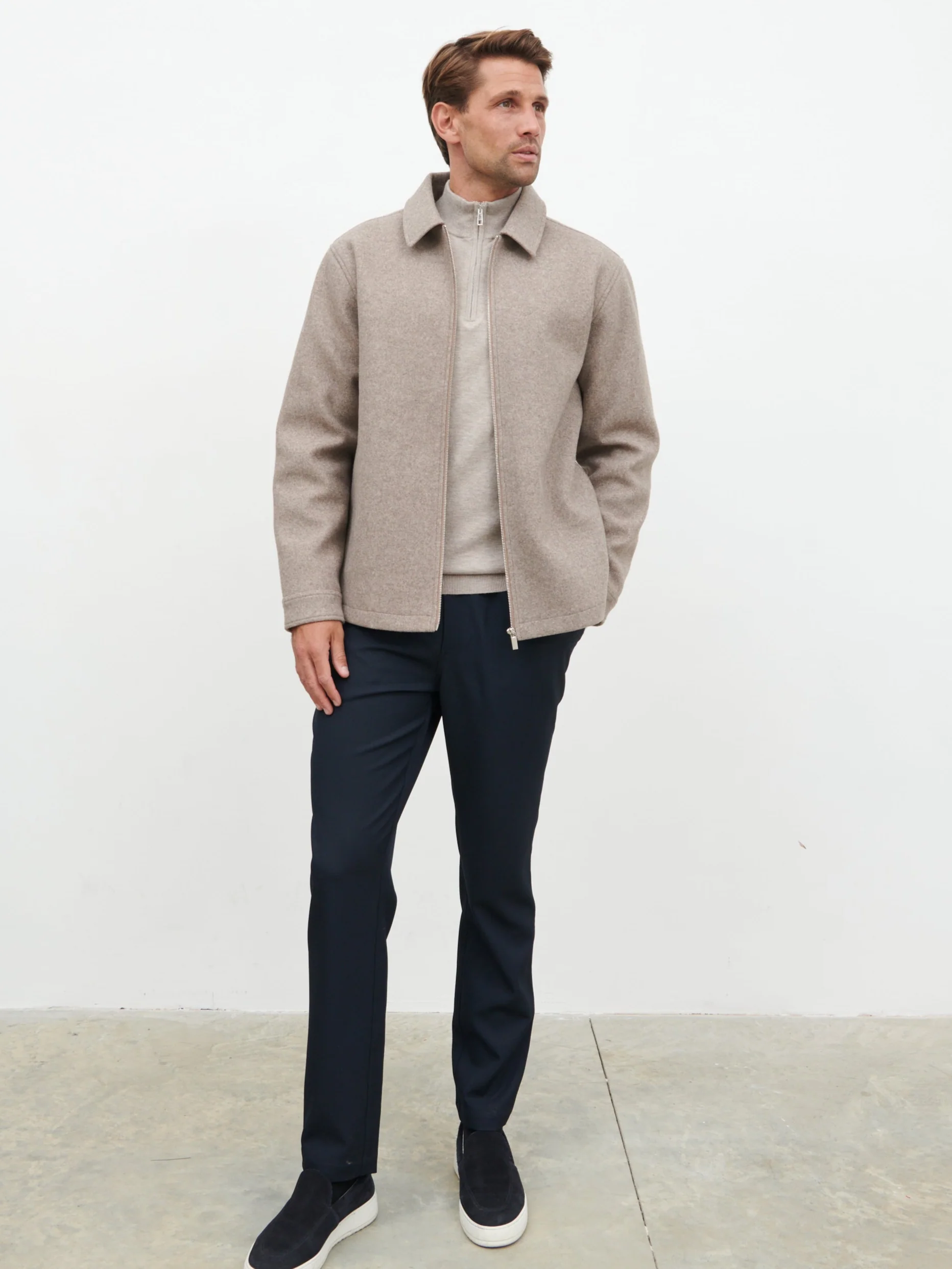 Stan Felted Zip Up Jacket - Beige Marl - Image 3