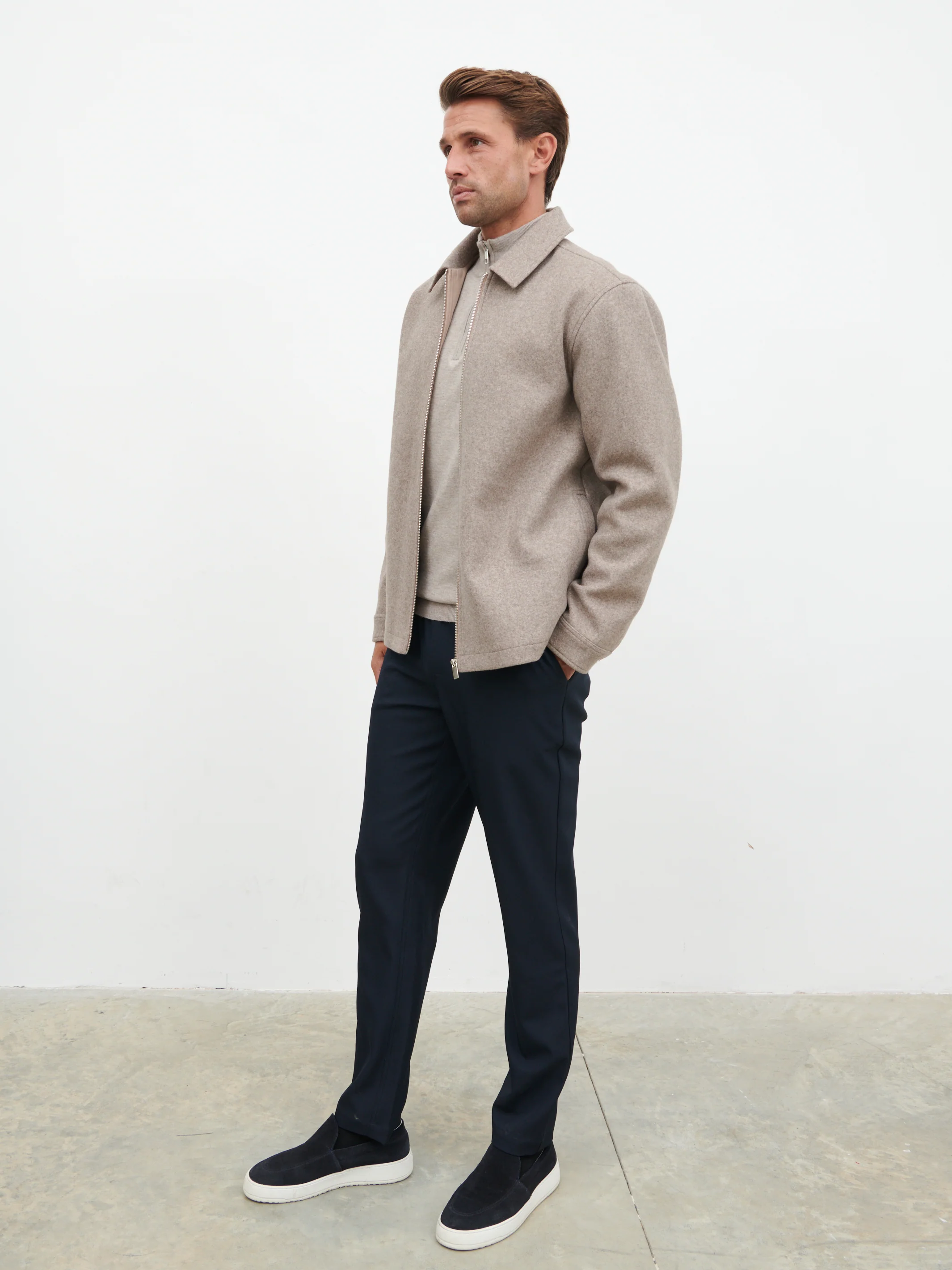 Stan Felted Zip Up Jacket - Beige Marl - Image 4