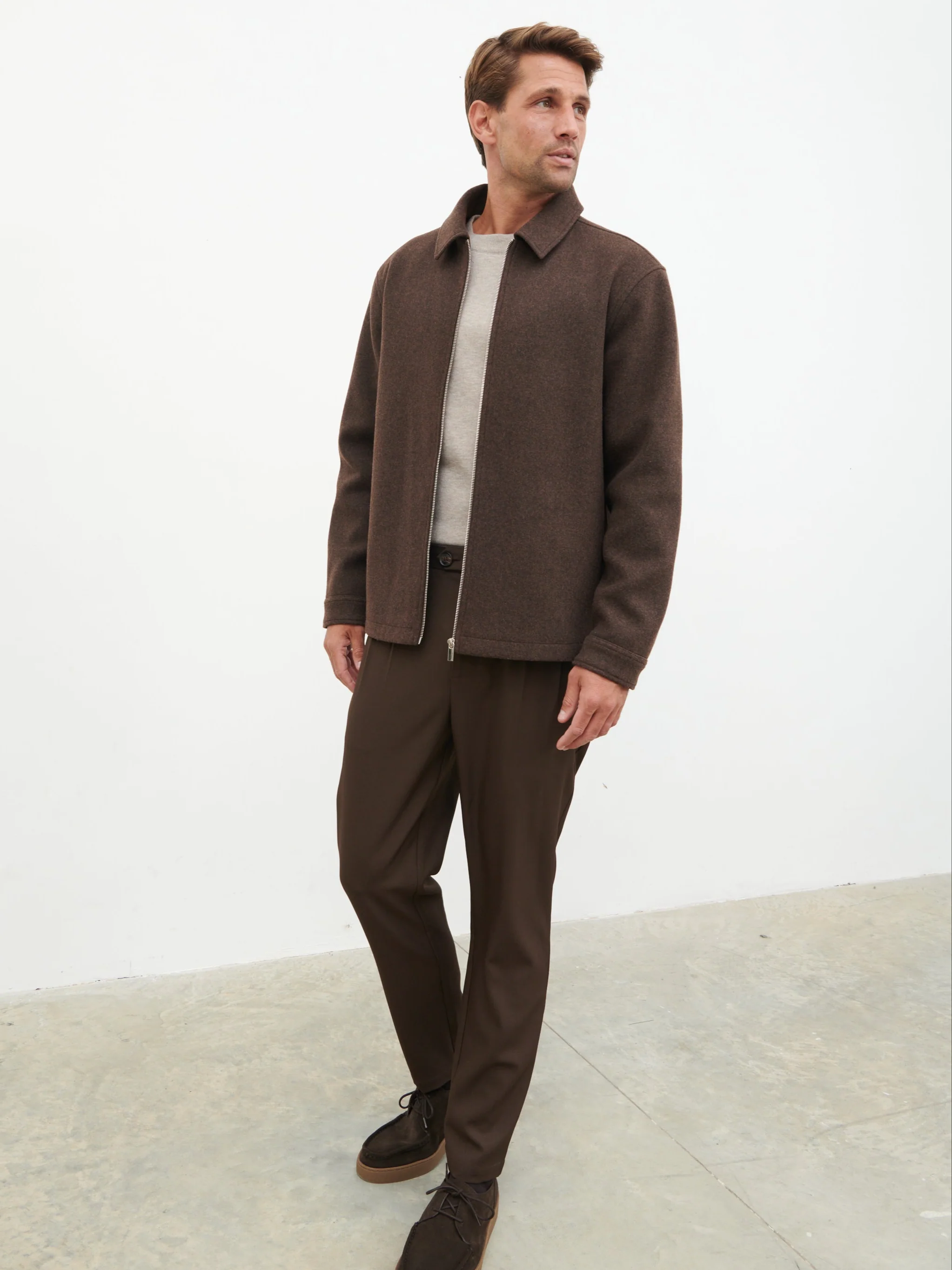 Stan Felted Zip Up Jacket - Chocolate Marl - Image 5