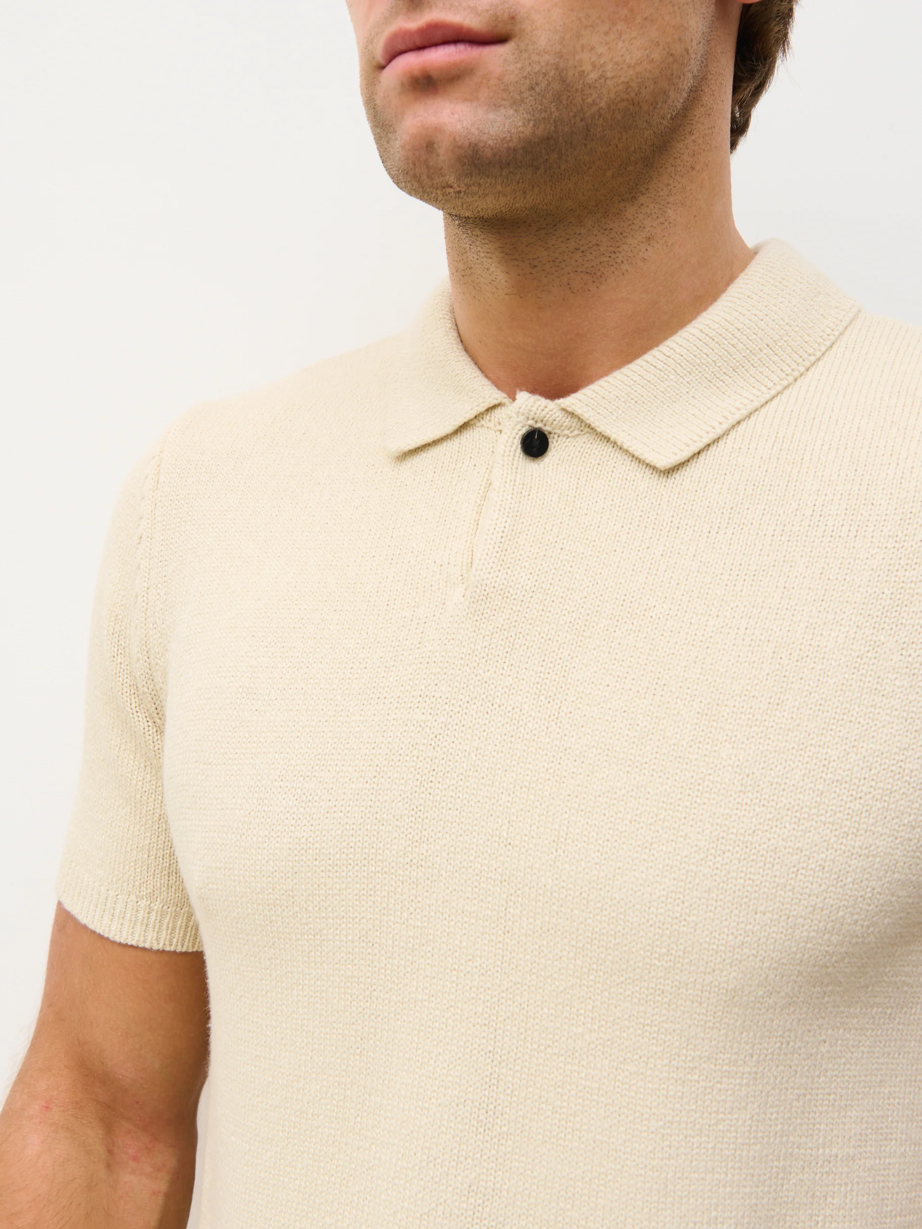Syd Single Button Collar Knit Polo - Stone - Image 3