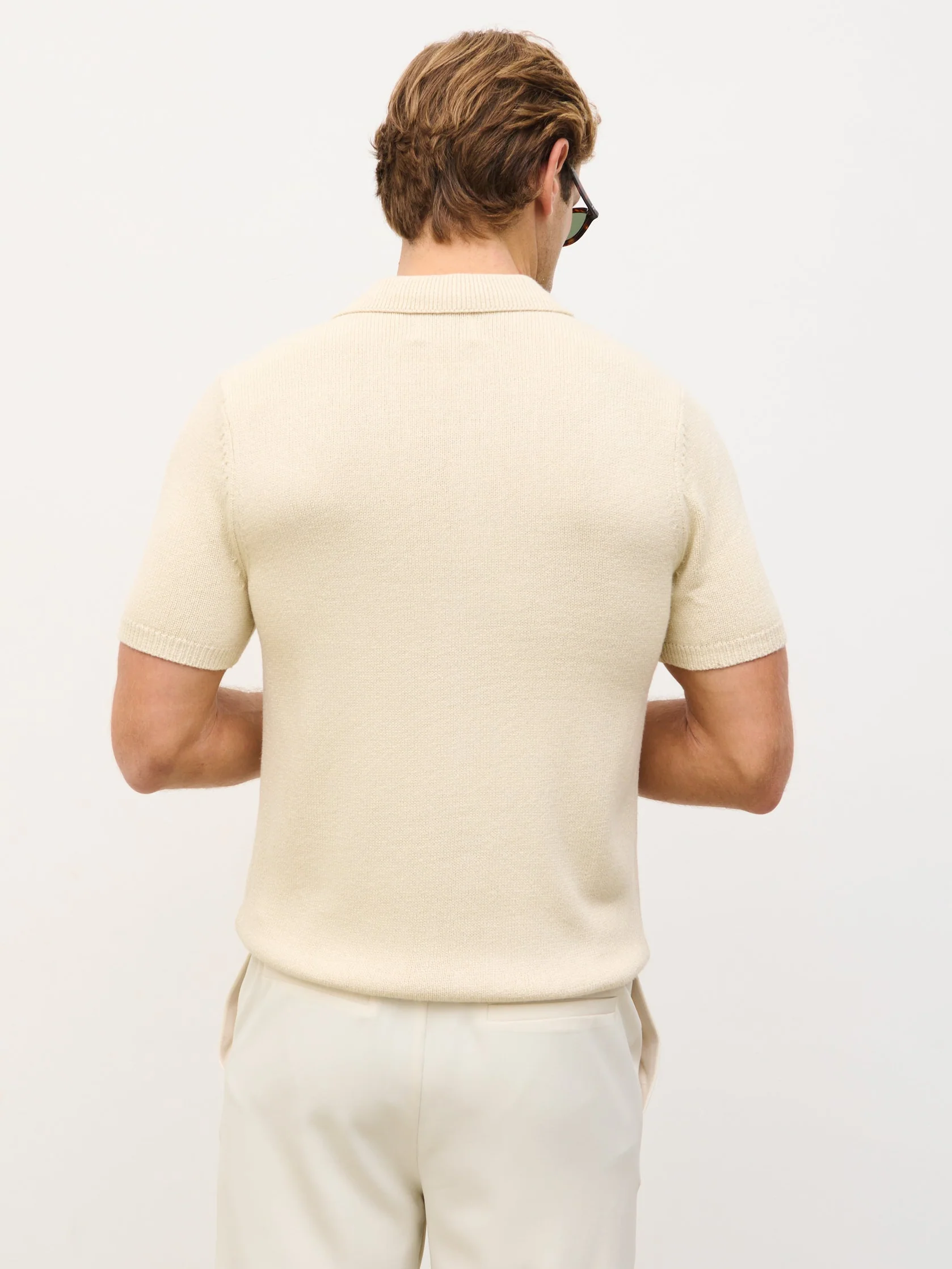 Syd Single Button Collar Knit Polo - Stone - Image 6