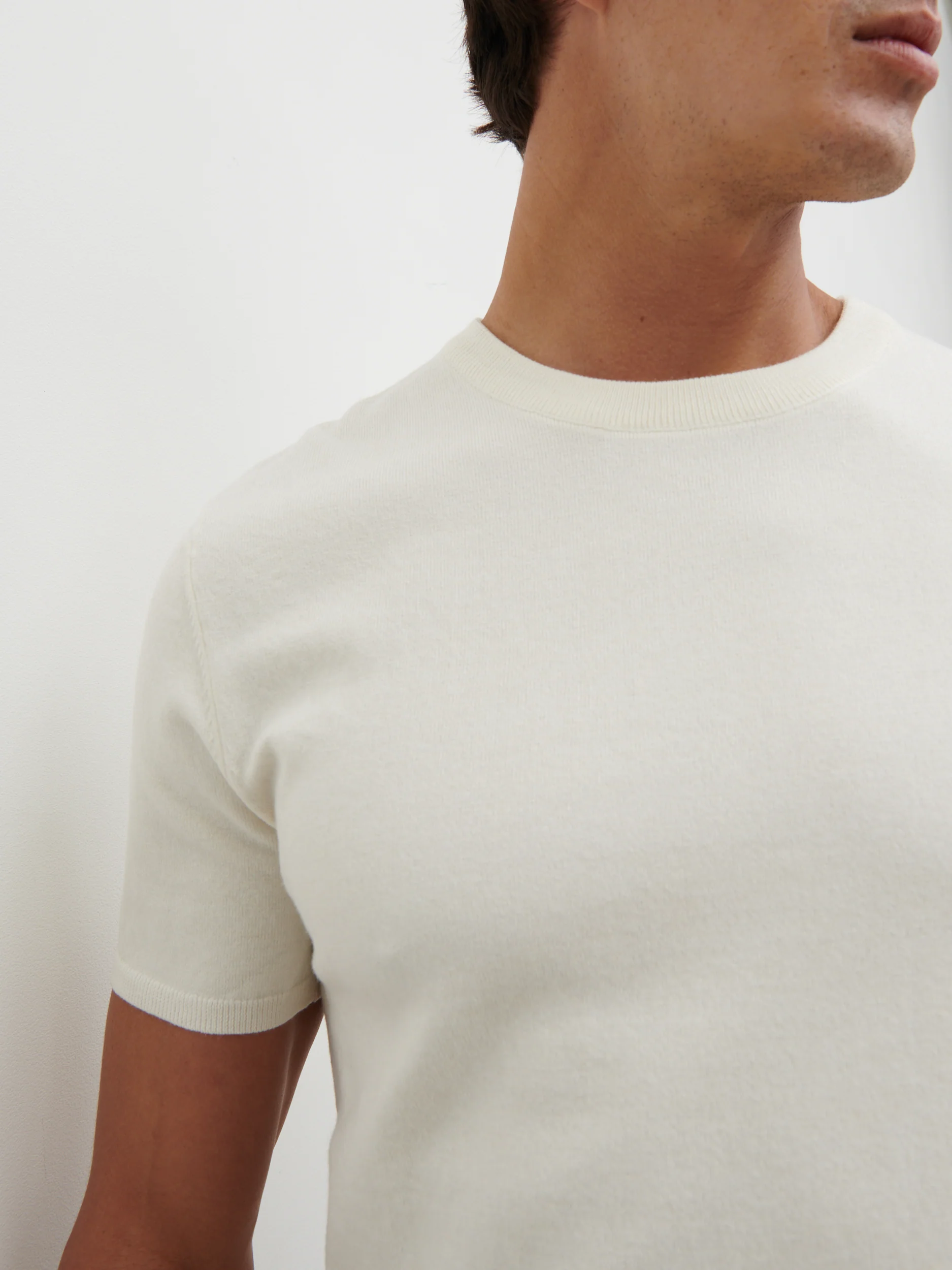 Teddy Lightweight Knit T-Shirt - Cream - Image 3