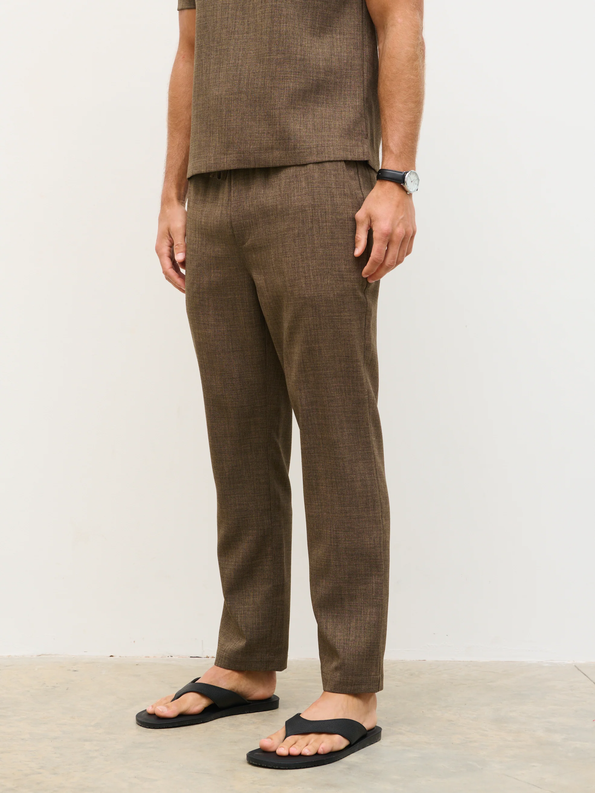 Thorley Textured Drawstring Trousers - Brown - Image 2