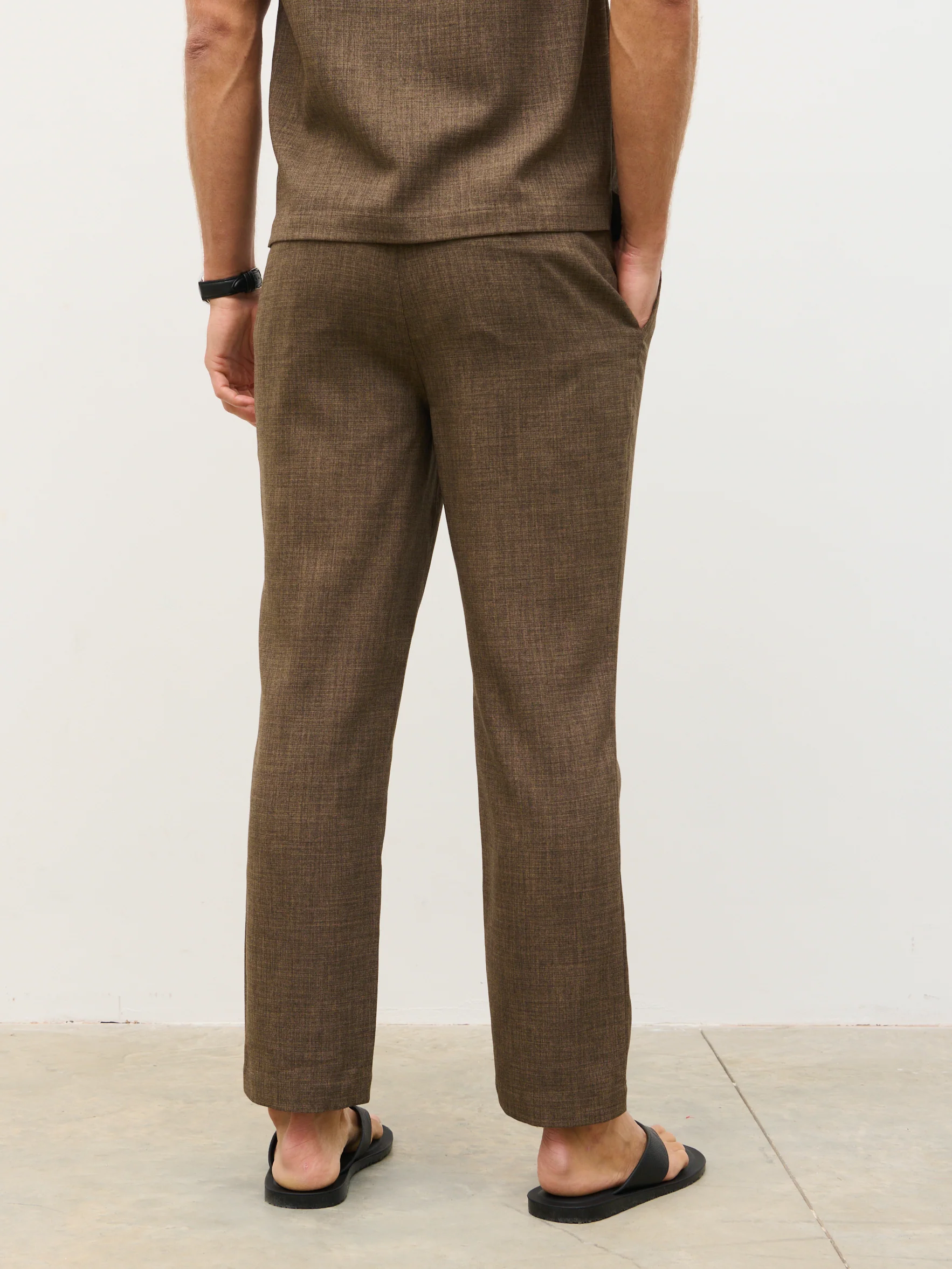 Thorley Textured Drawstring Trousers - Brown - Image 6