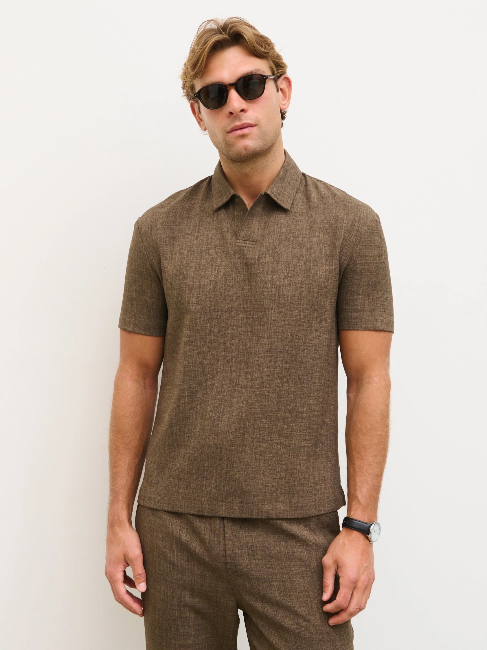 Thorley Textured Polo Top - Brown - Image 2