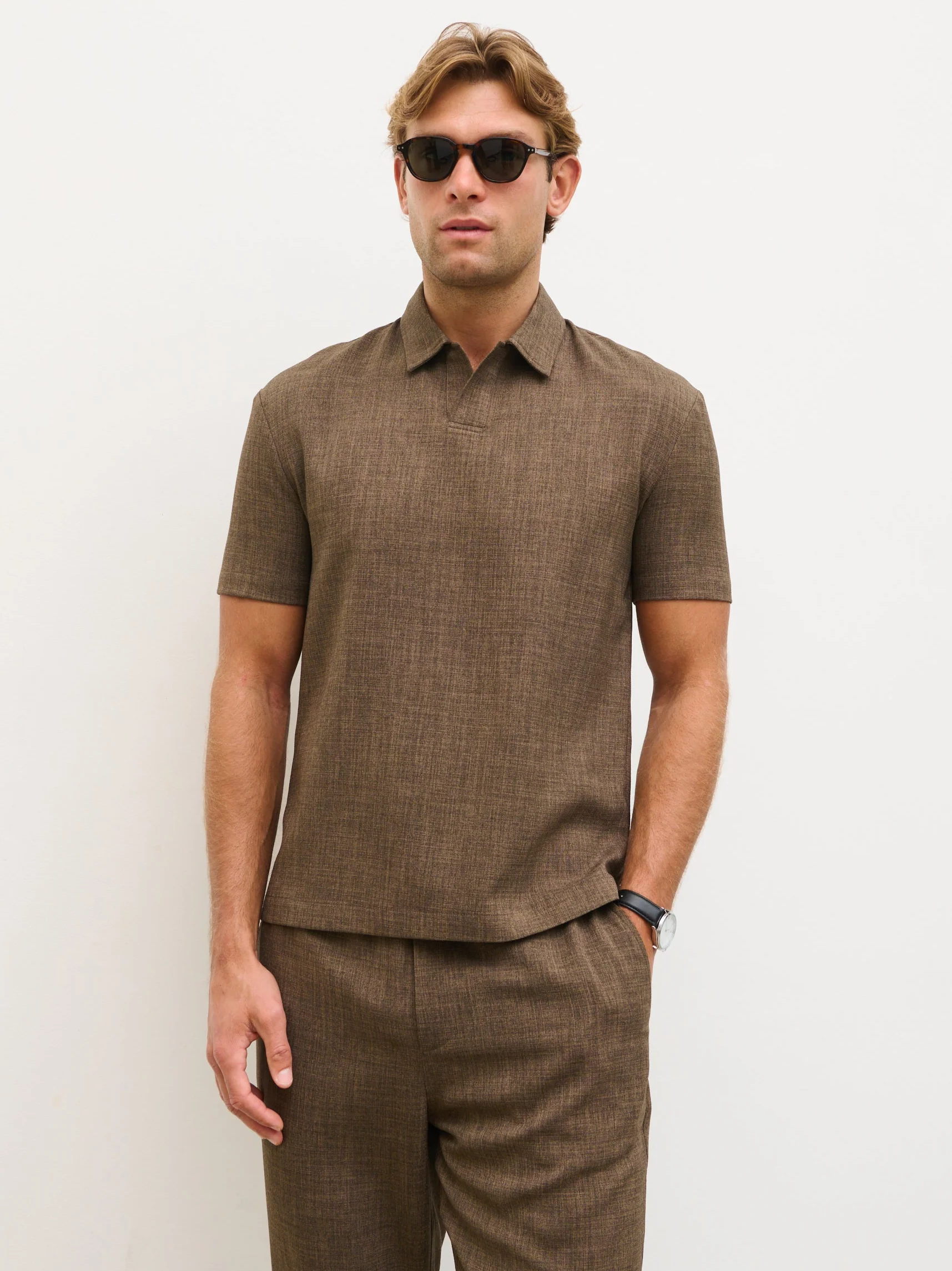 Thorley Textured Polo Top - Brown - Image 5
