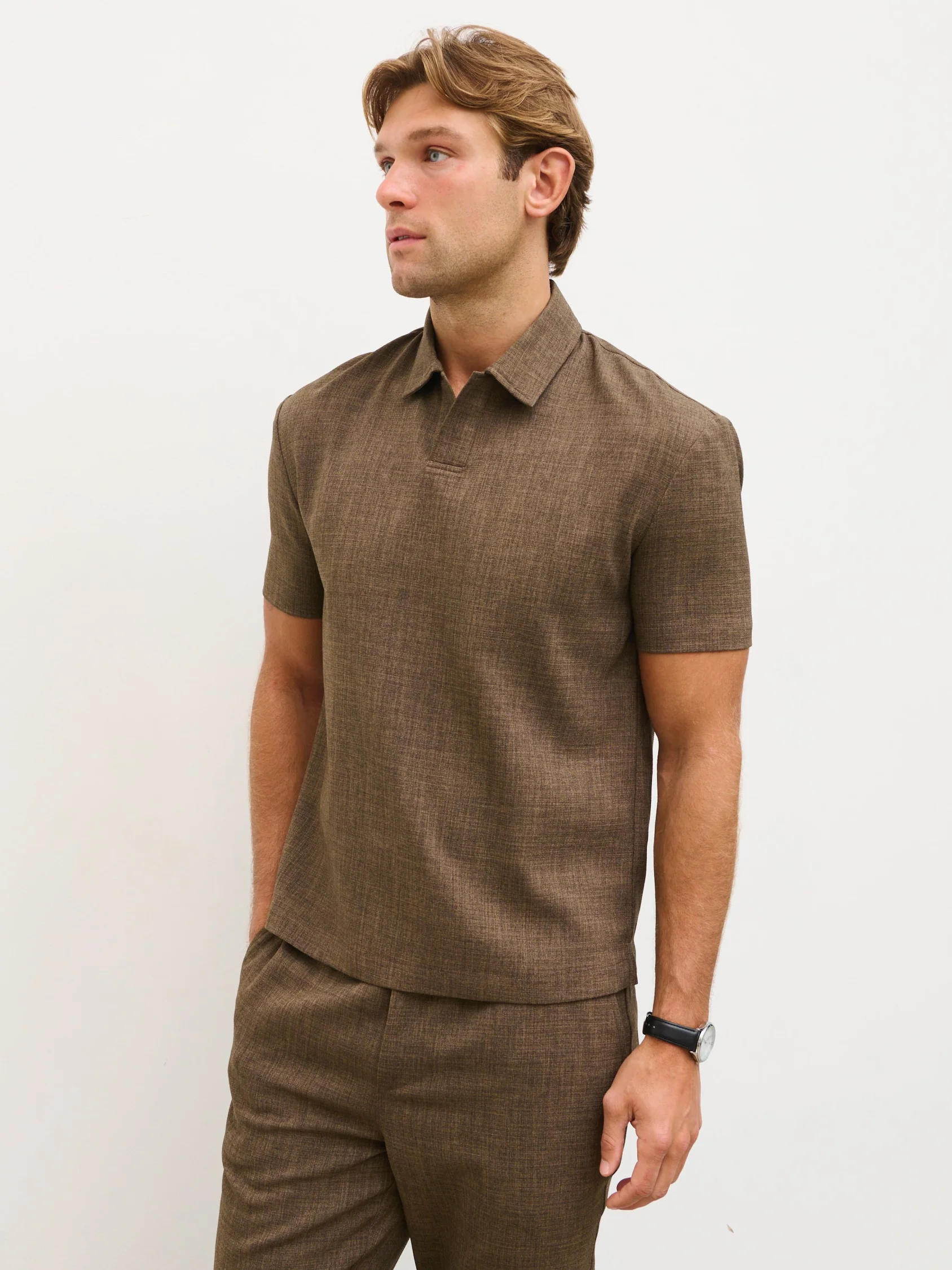 Thorley Textured Polo Top - Brown - Image 7