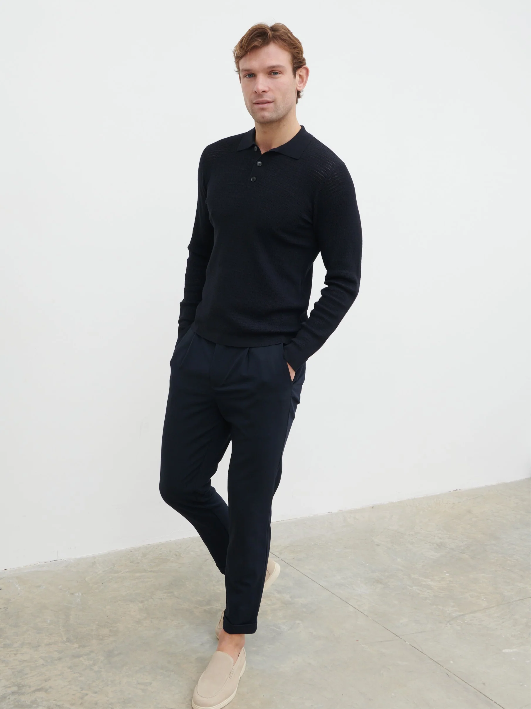 Tristan Openwork Knit Polo - Navy