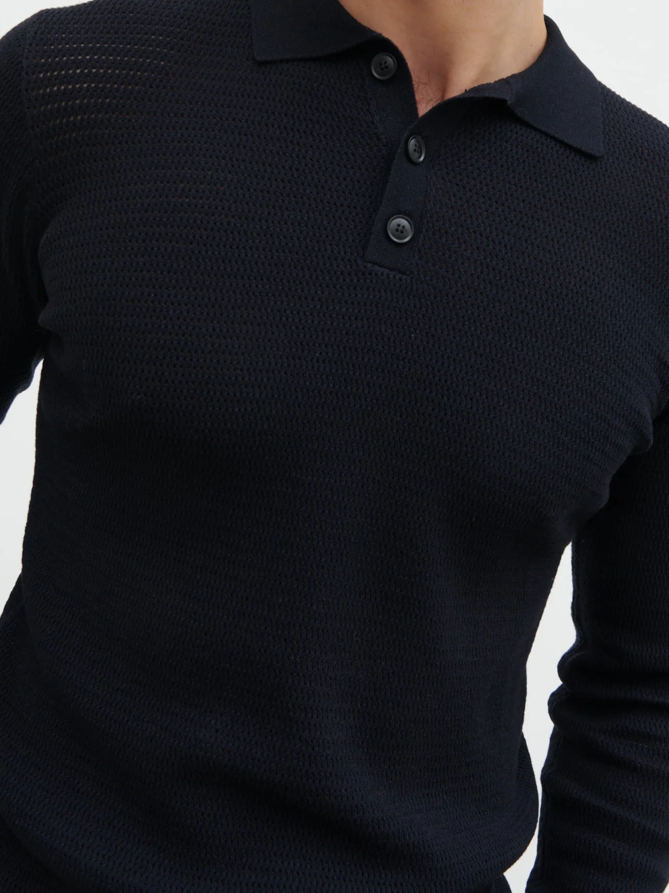 Tristan Openwork Knit Polo - Navy - Image 3