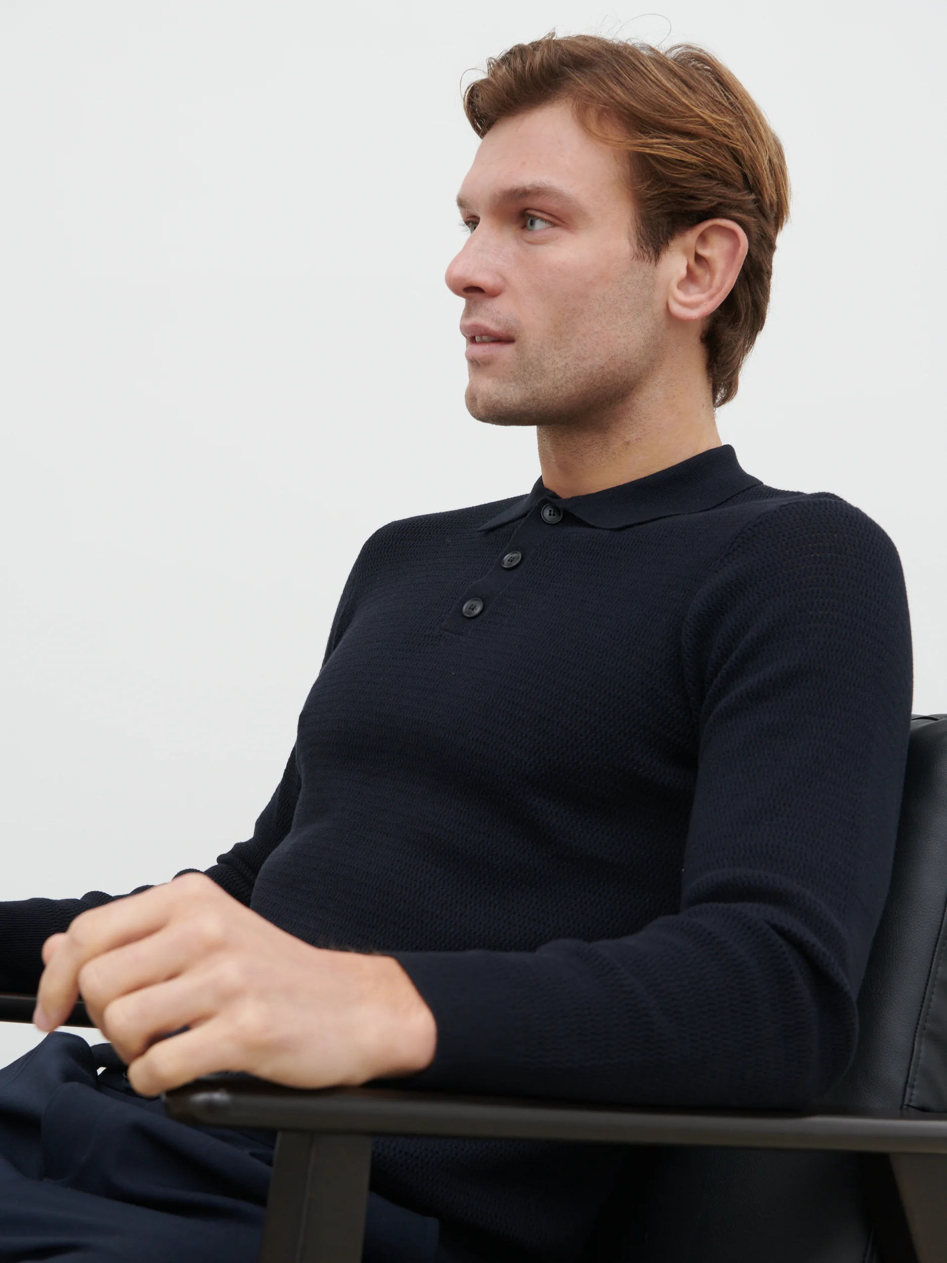 Tristan Openwork Knit Polo - Navy - Image 4