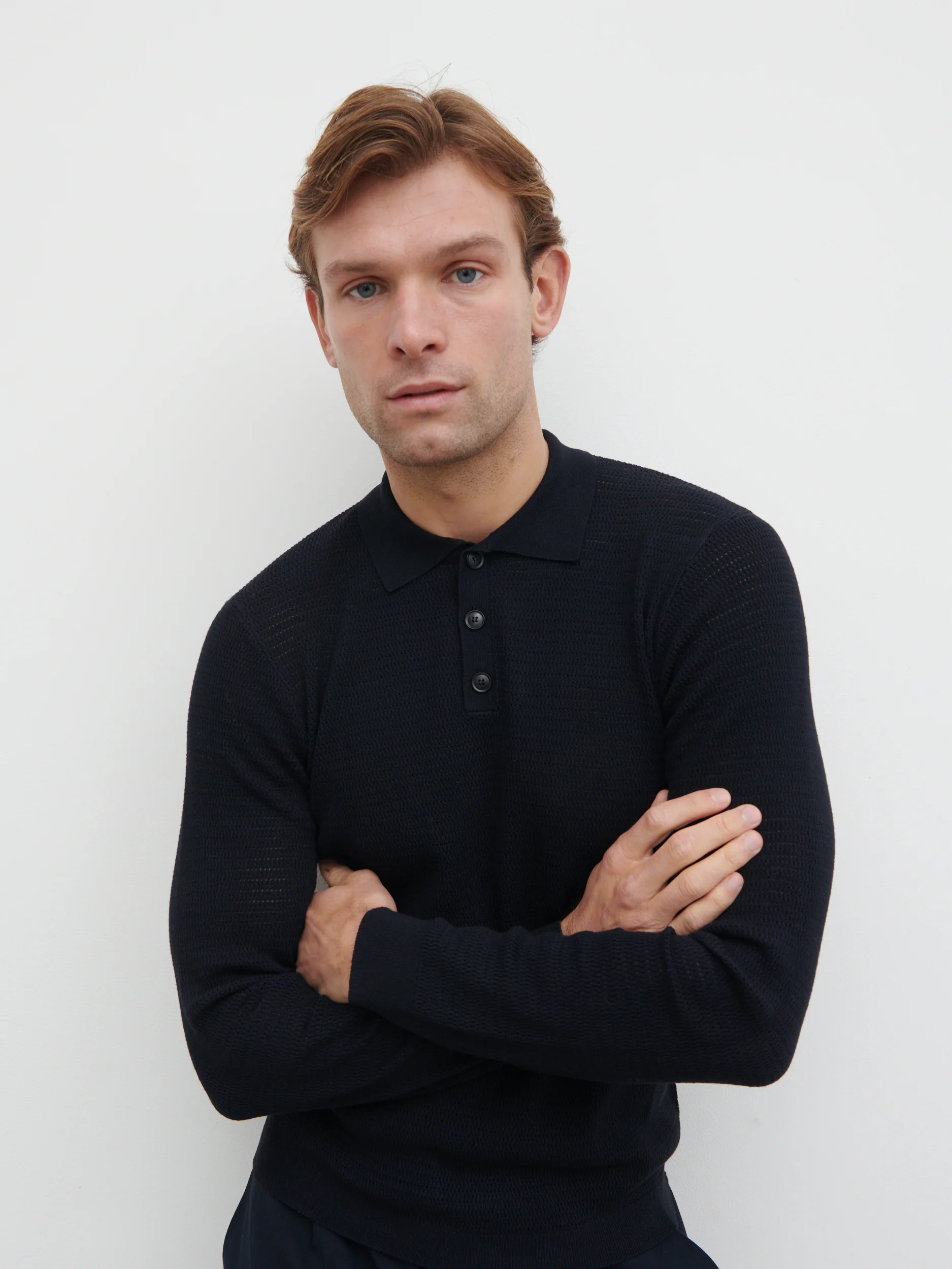 Tristan Openwork Knit Polo - Navy - Image 6