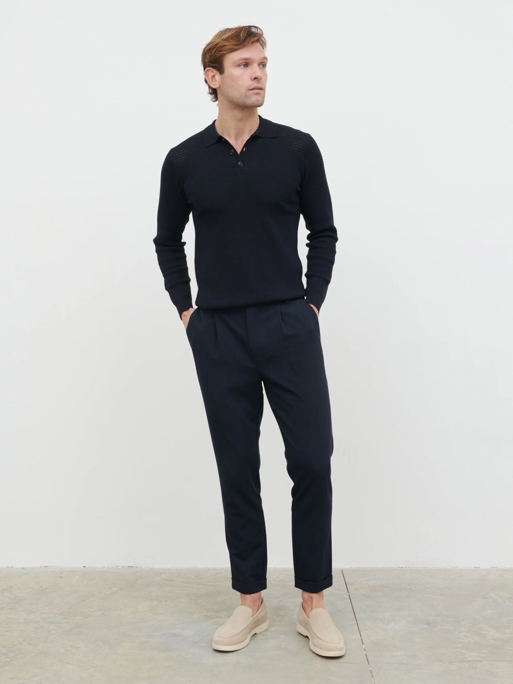 Tristan Openwork Knit Polo - Navy - Image 7