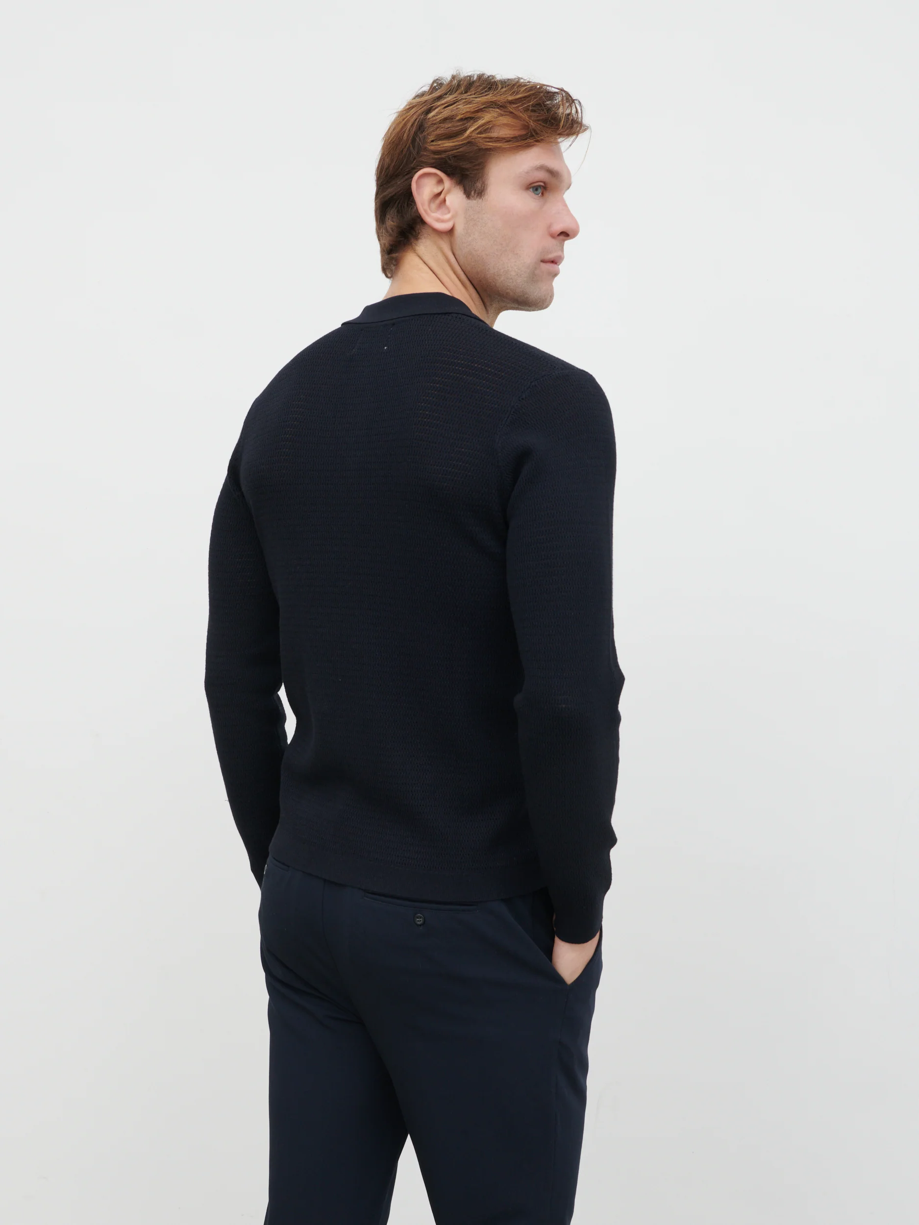 Tristan Openwork Knit Polo - Navy - Image 8